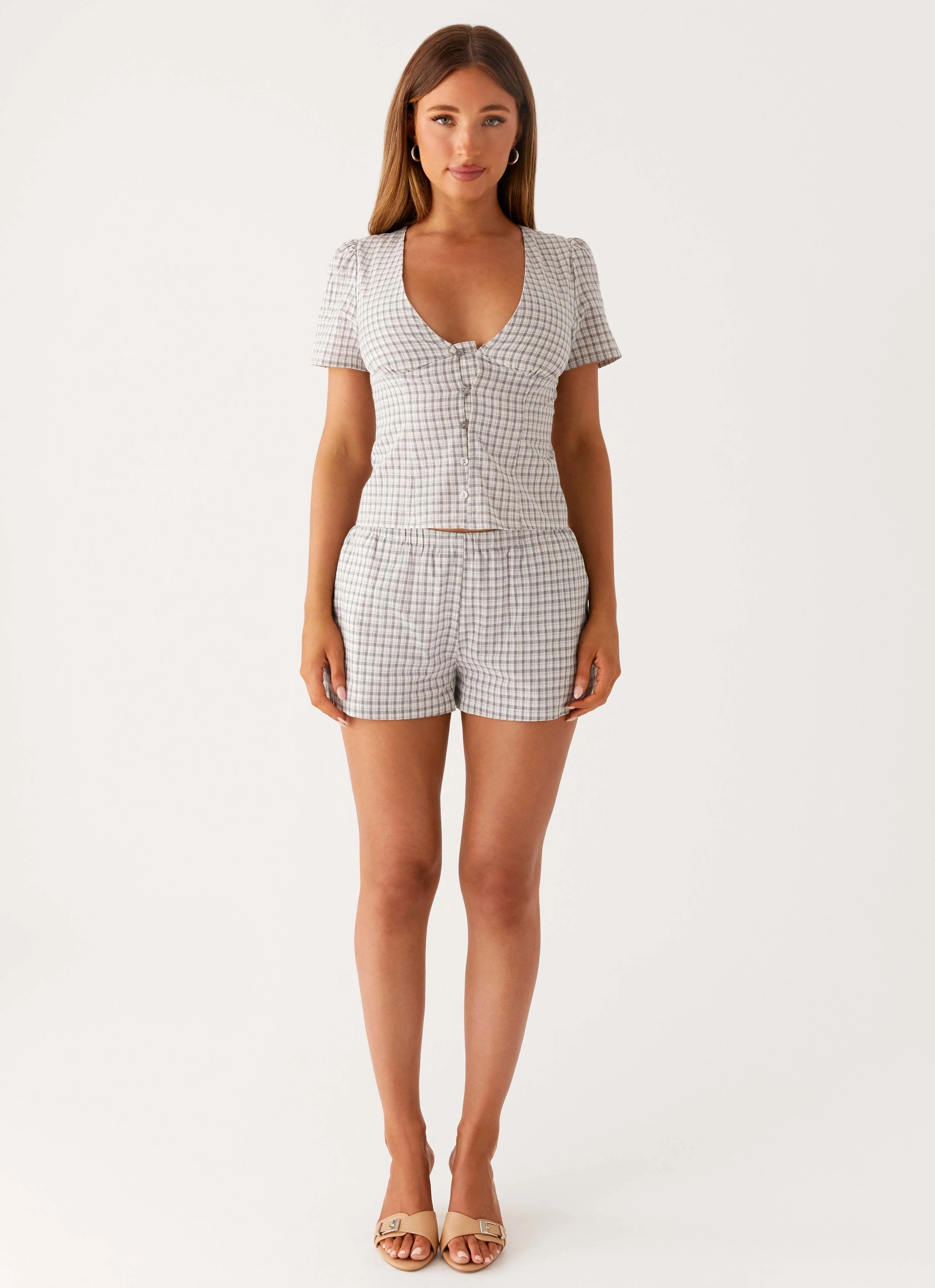 Adalina Button Up Top - Grey Check - Image 5