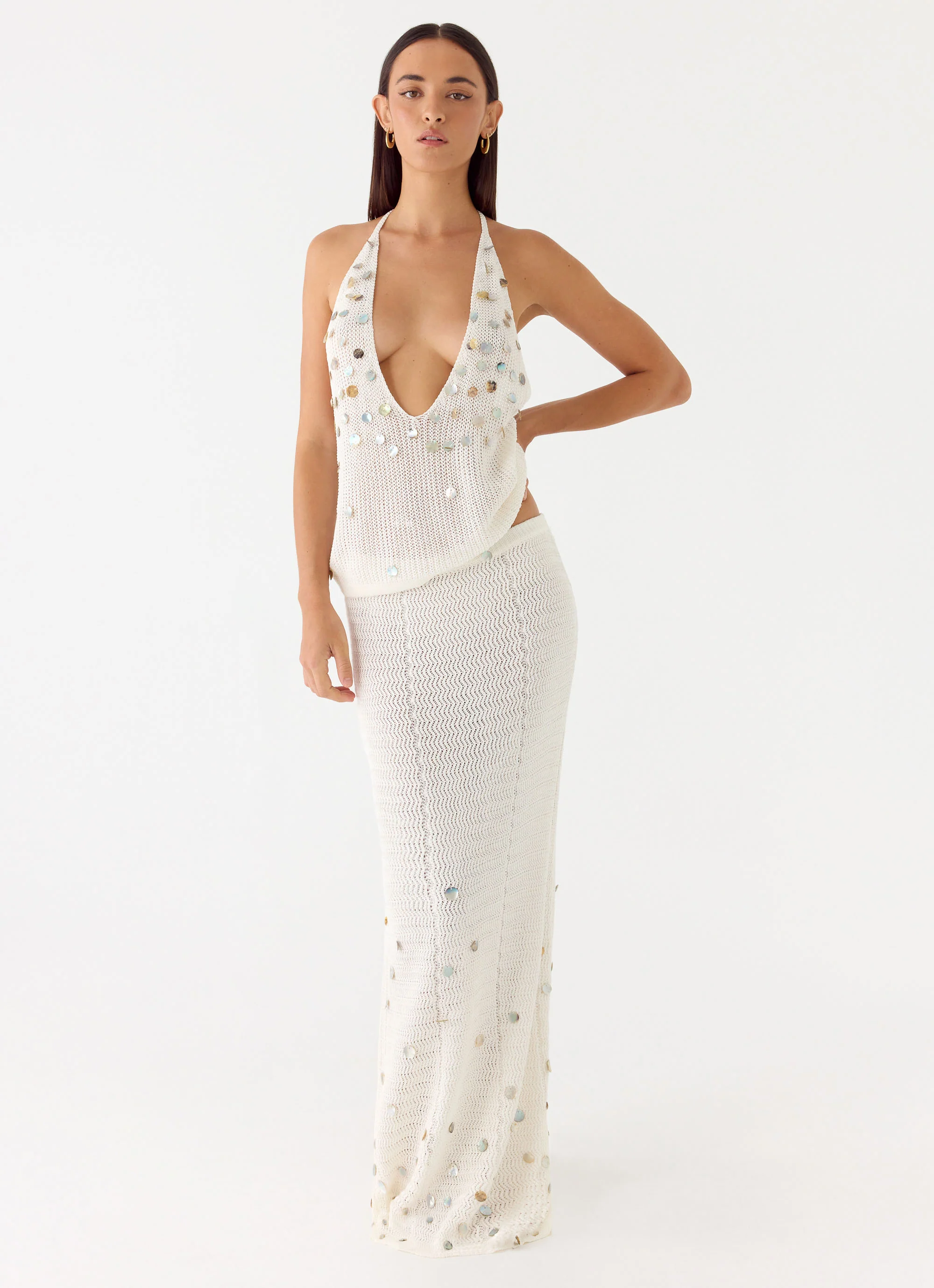 Adelaida Beaded Crochet Maxi Skirt - Ivory - Image 4