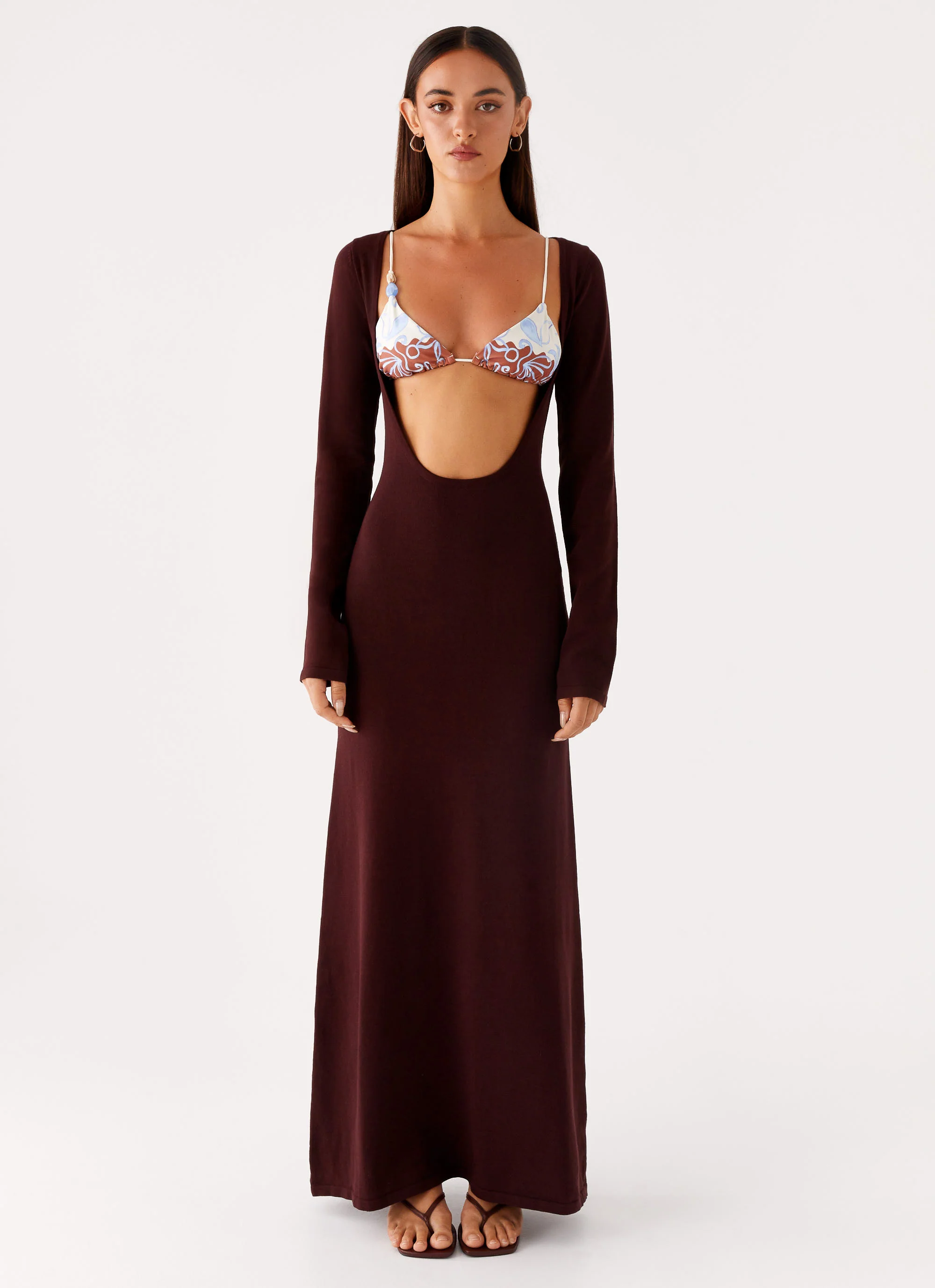 Adora Long Sleeve Knit Maxi Dress - Chocolate - Image 2