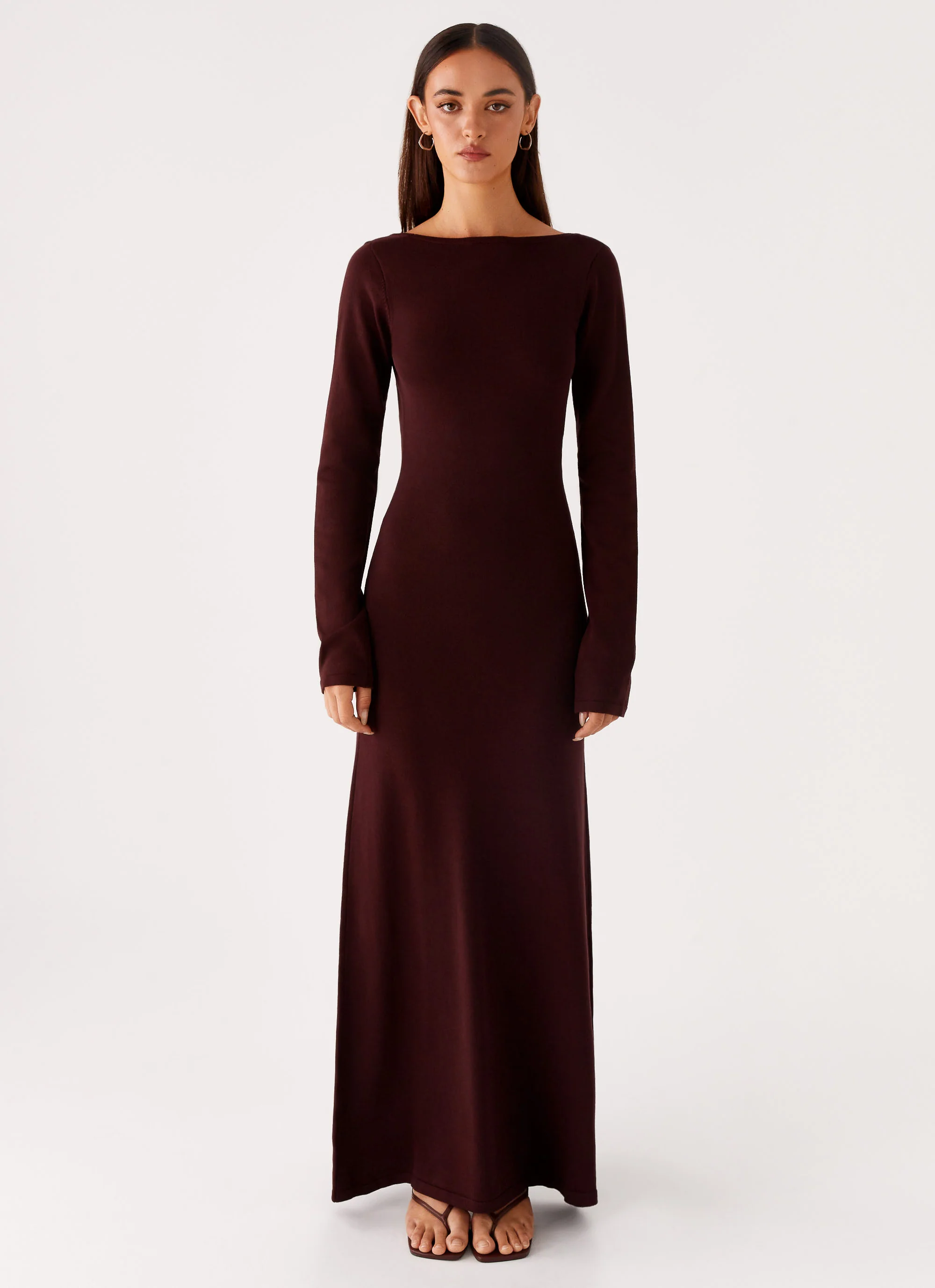Adora Long Sleeve Knit Maxi Dress - Chocolate - Image 3