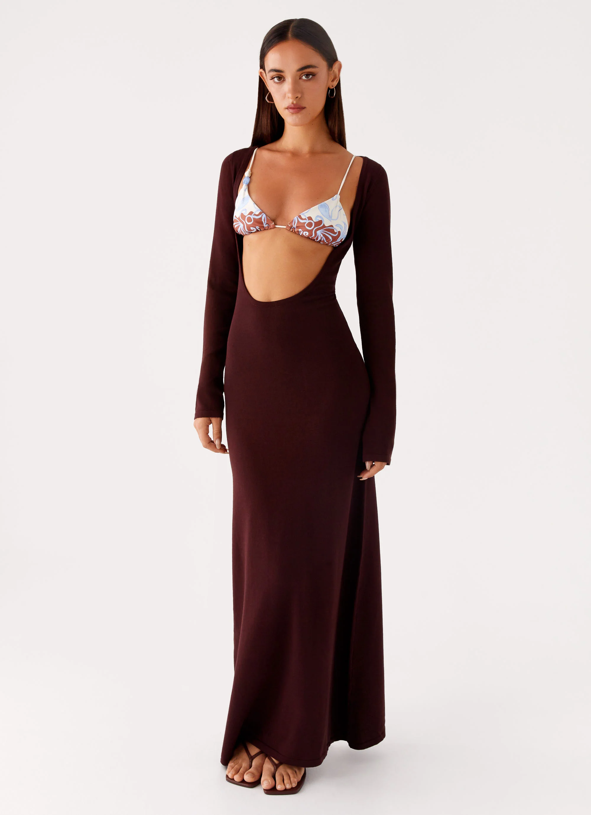 Adora Long Sleeve Knit Maxi Dress - Chocolate - Image 6