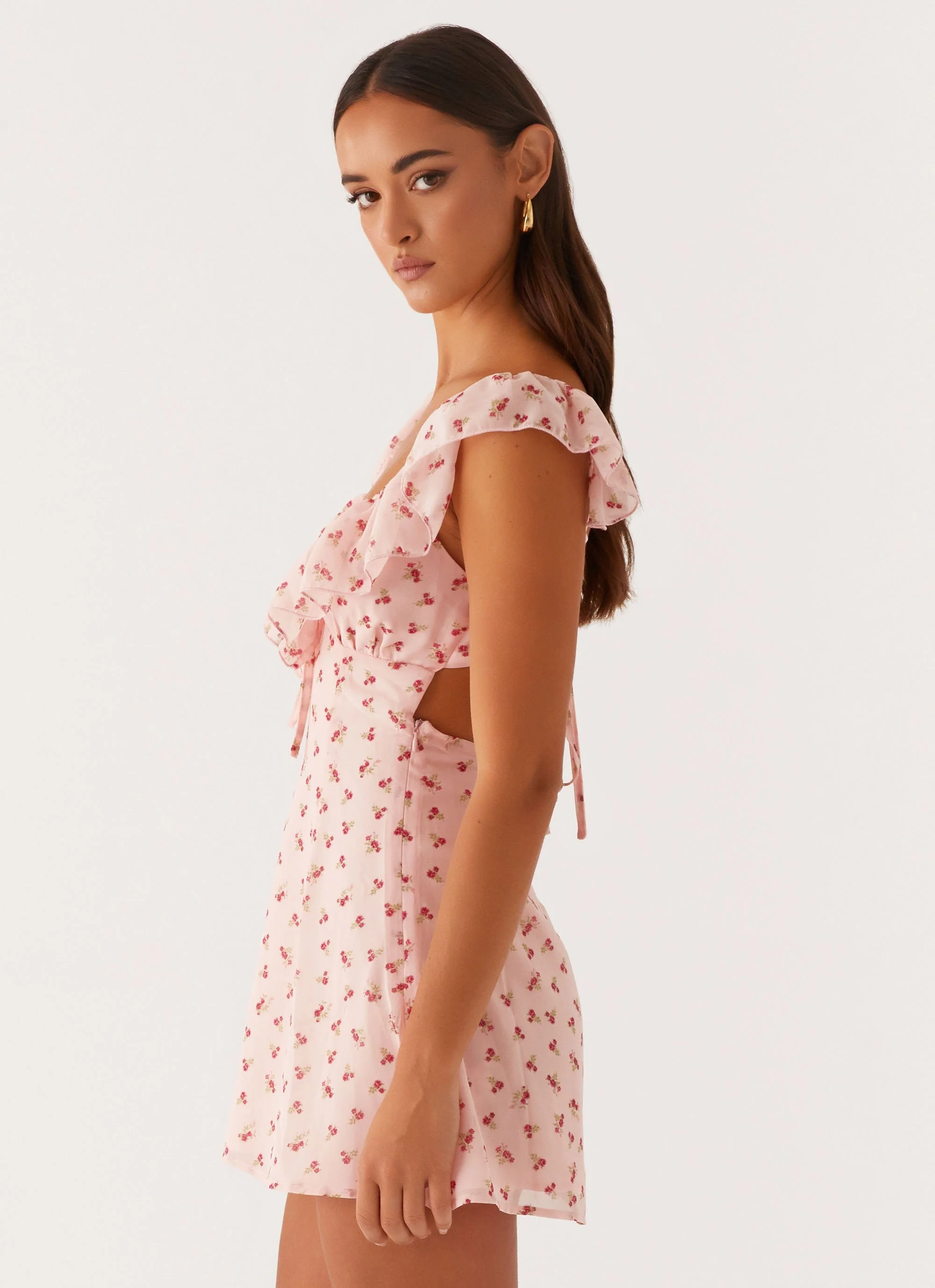 Adrina Ruffle Mini Dress - Pink Flower - Image 4