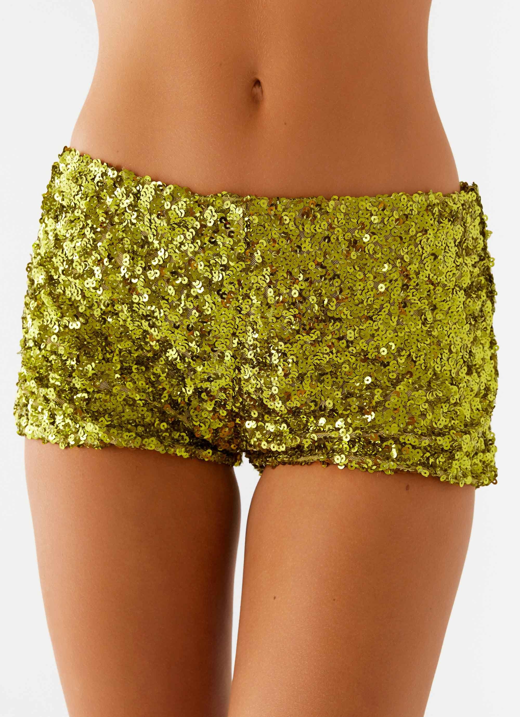 After Midnight Low Rise Sequin Mini Shorts - Olive - Image 4