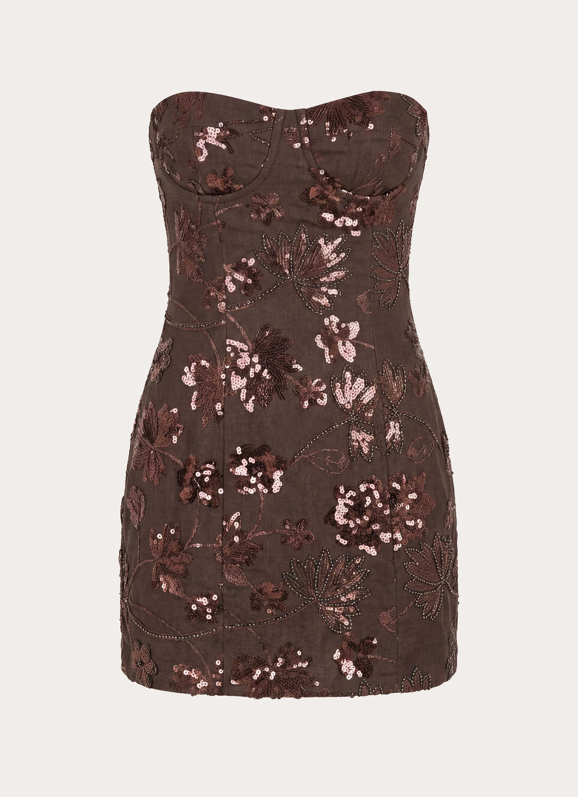Akima Bustier Sequin Mini Dress - Chocolate - Image 2