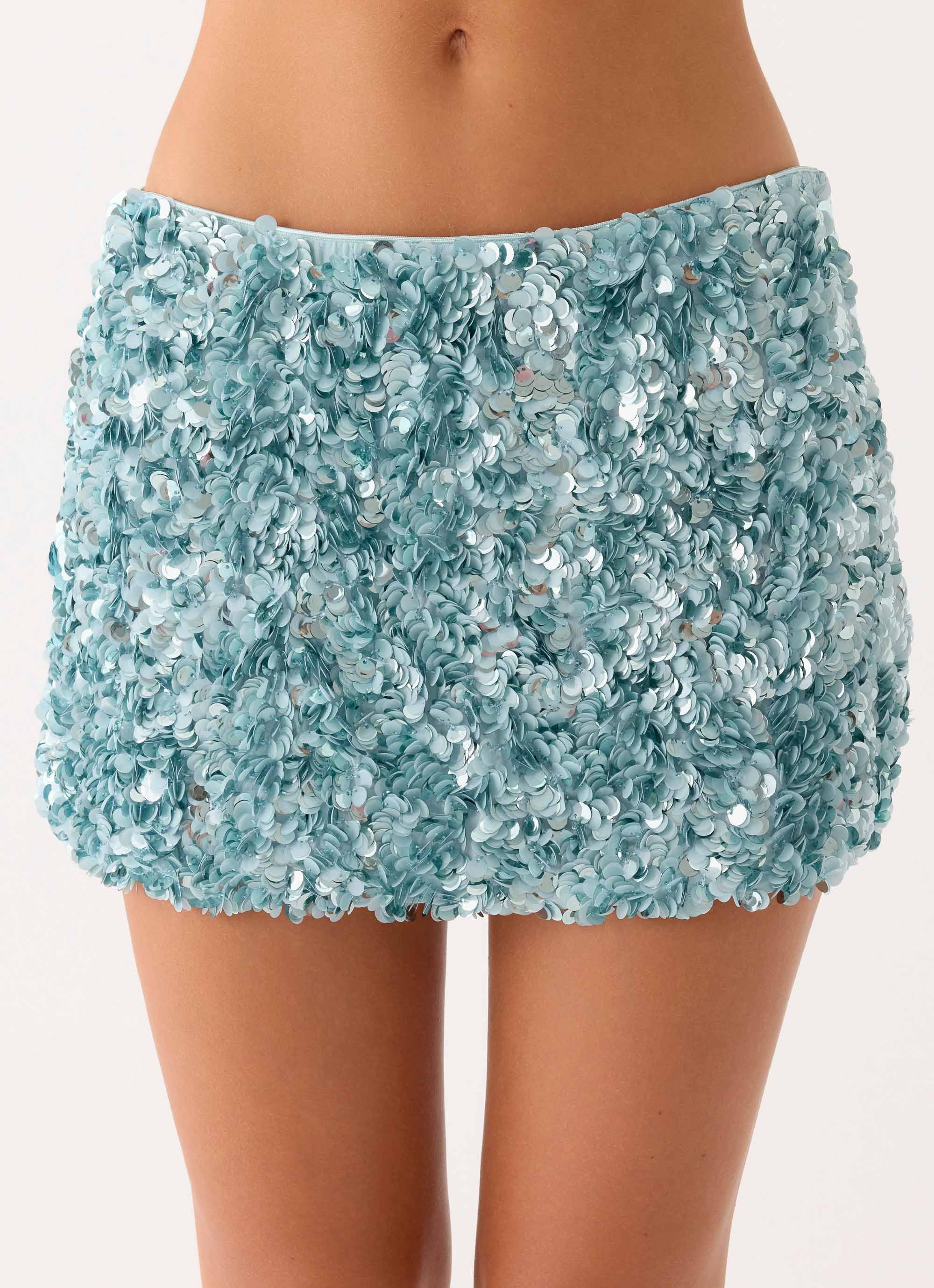 Alayna Sequin Mini Skirt - Aqua - Image 6