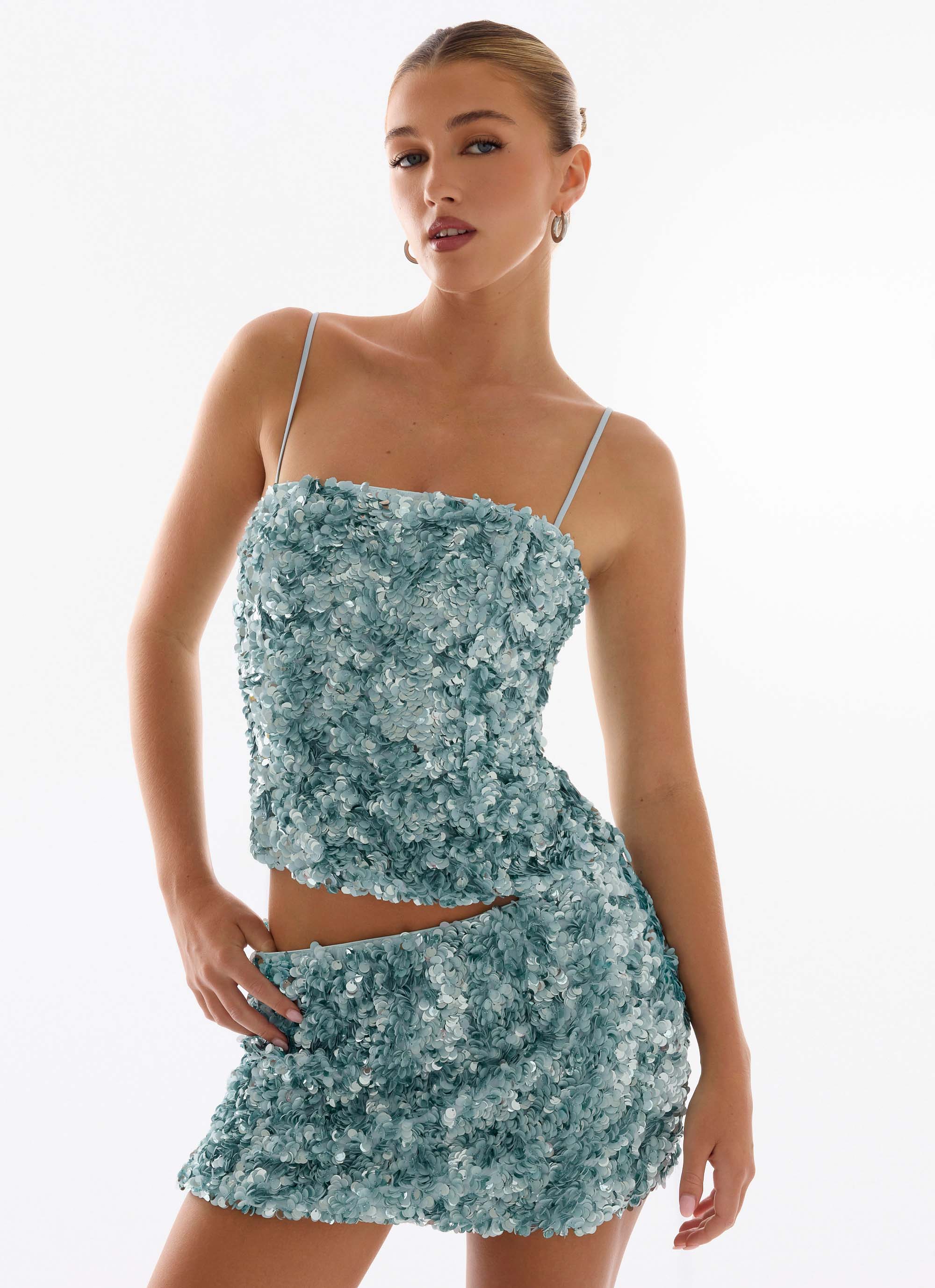 Alayna Sequin Mini Skirt - Aqua - Image 9