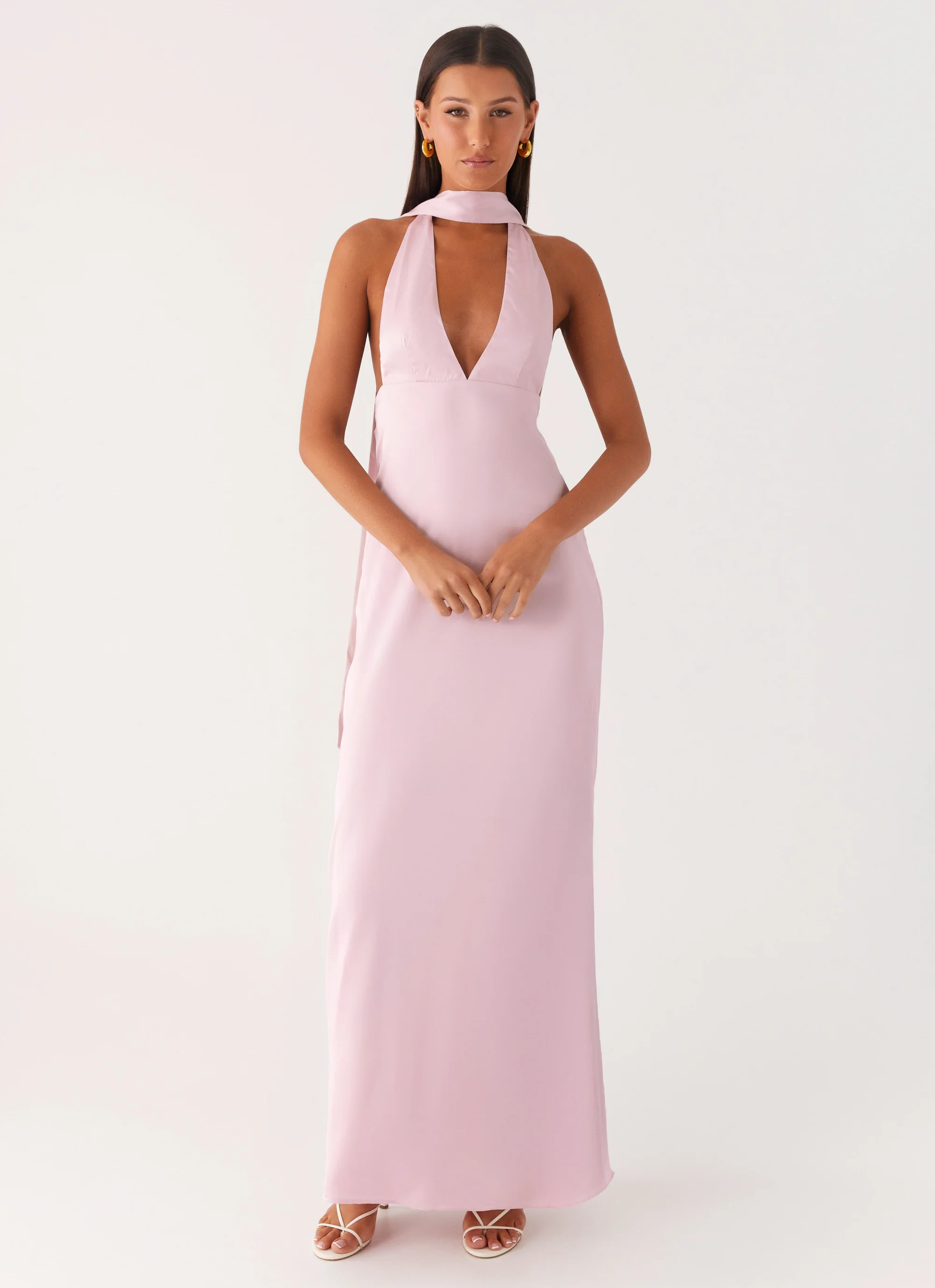 Alicia Satin Halter Maxi Dress - Baby Pink - Image 4