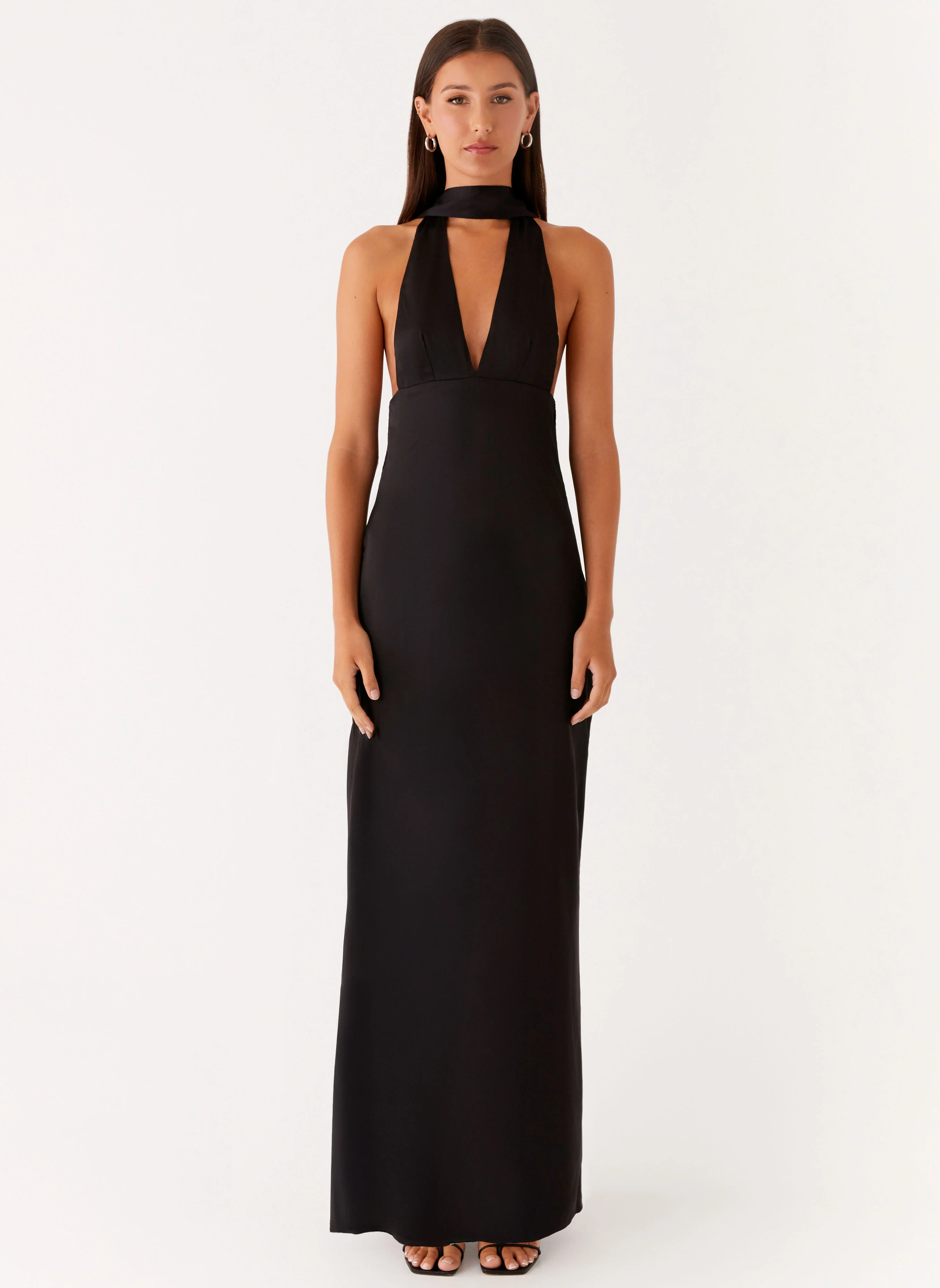 Alicia Satin Halter Maxi Dress - Black - Image 2