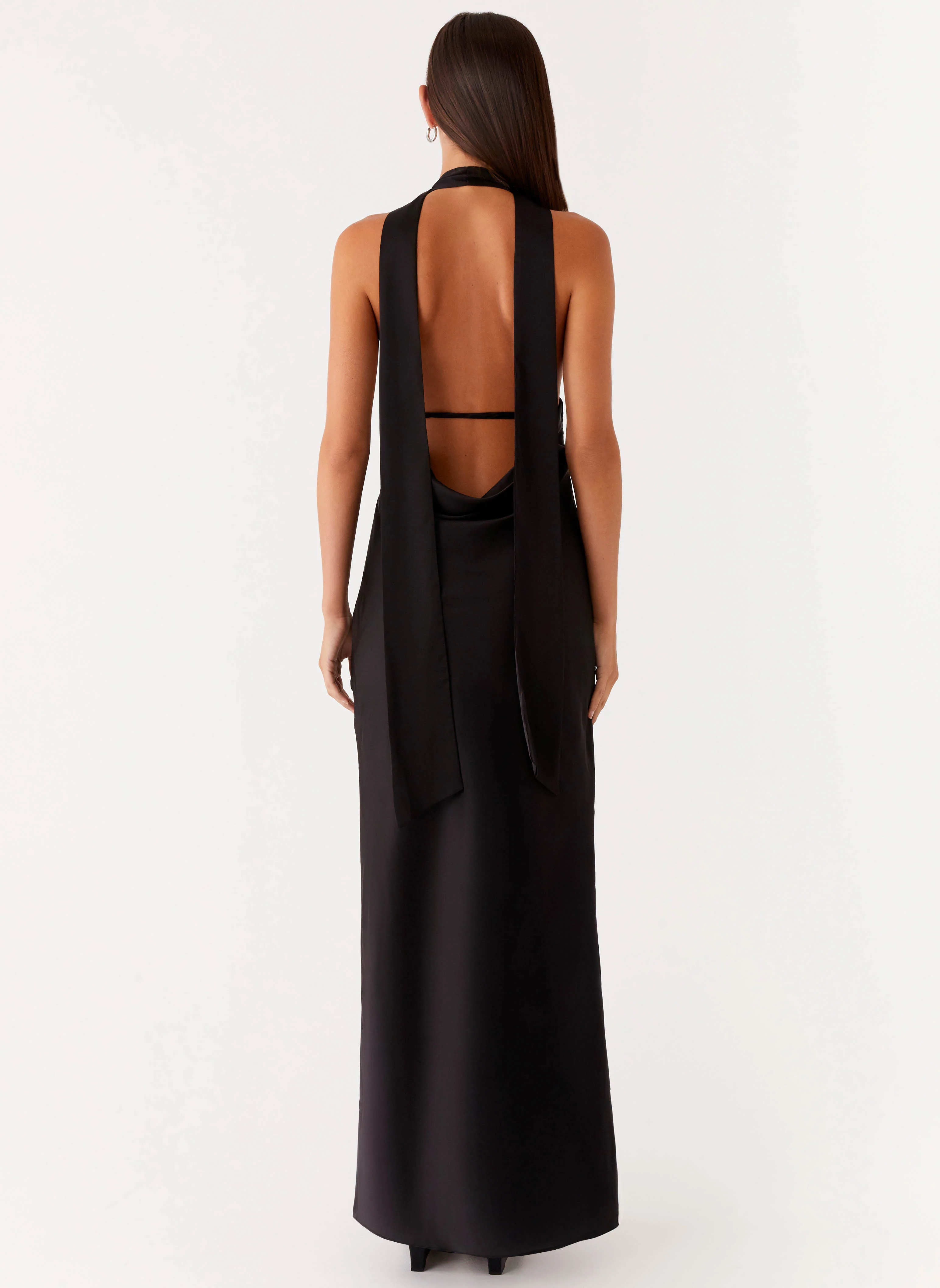 Alicia Satin Halter Maxi Dress - Black - Image 4