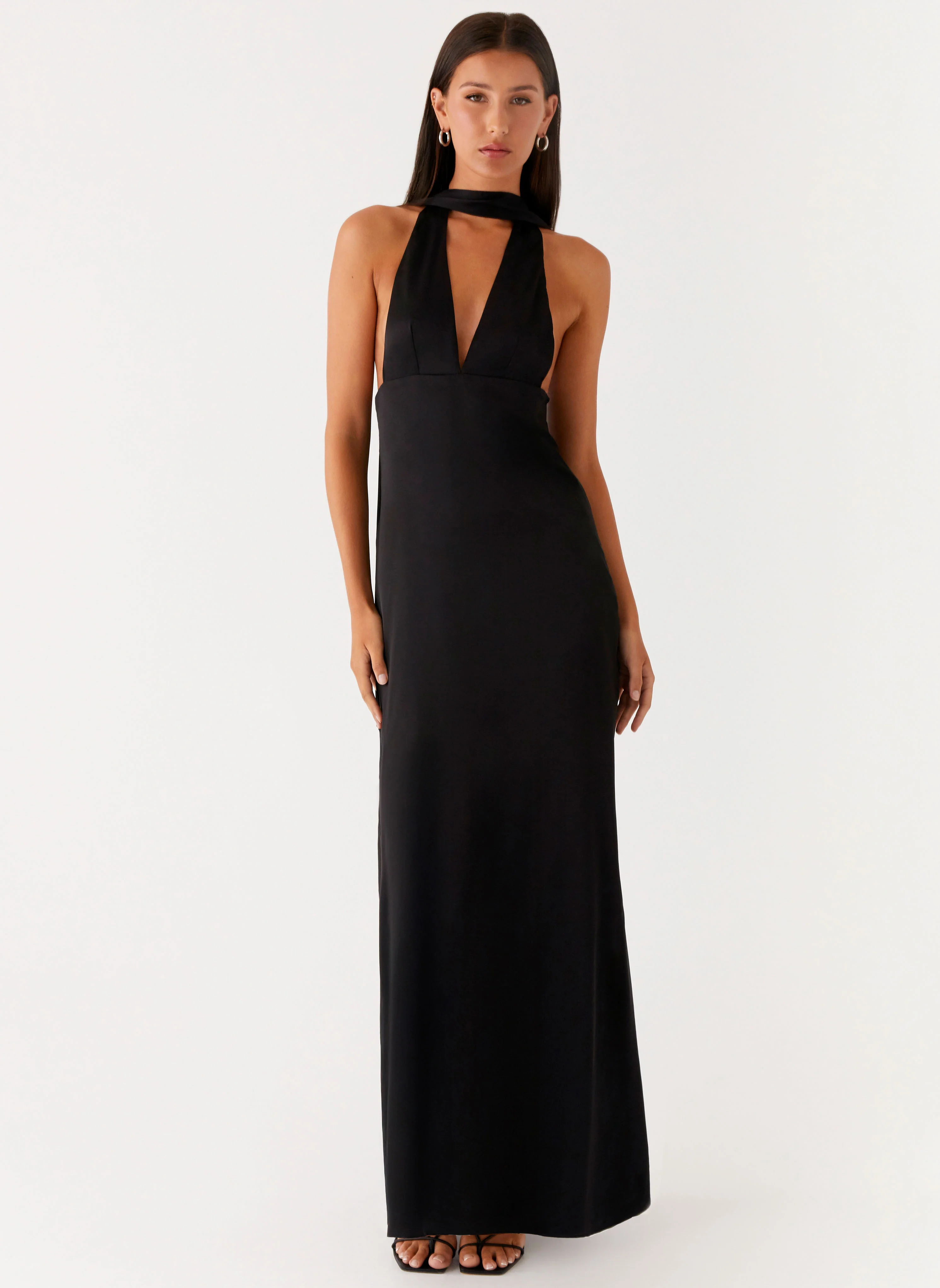 Alicia Satin Halter Maxi Dress - Black - Image 5
