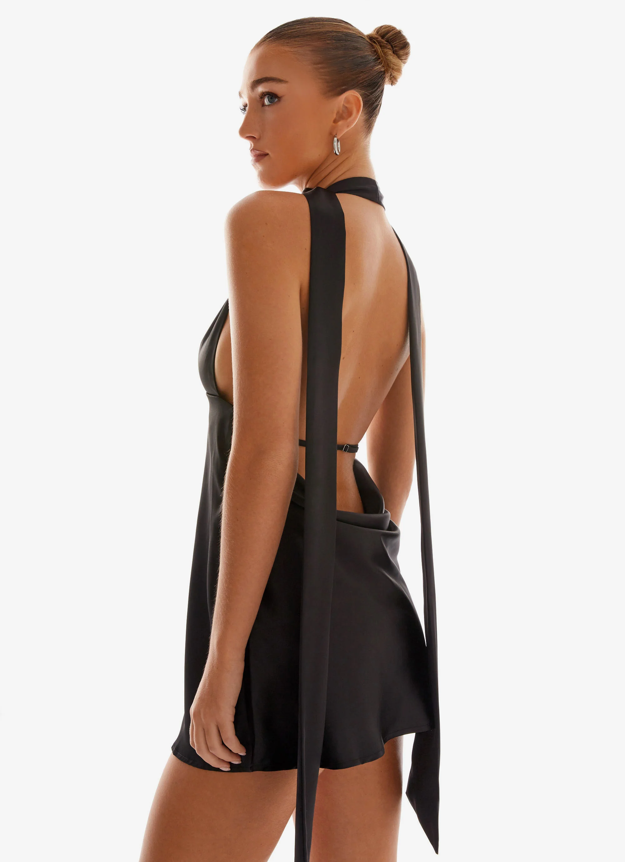 Alicia Satin Halter Mini Dress - Black - Image 2