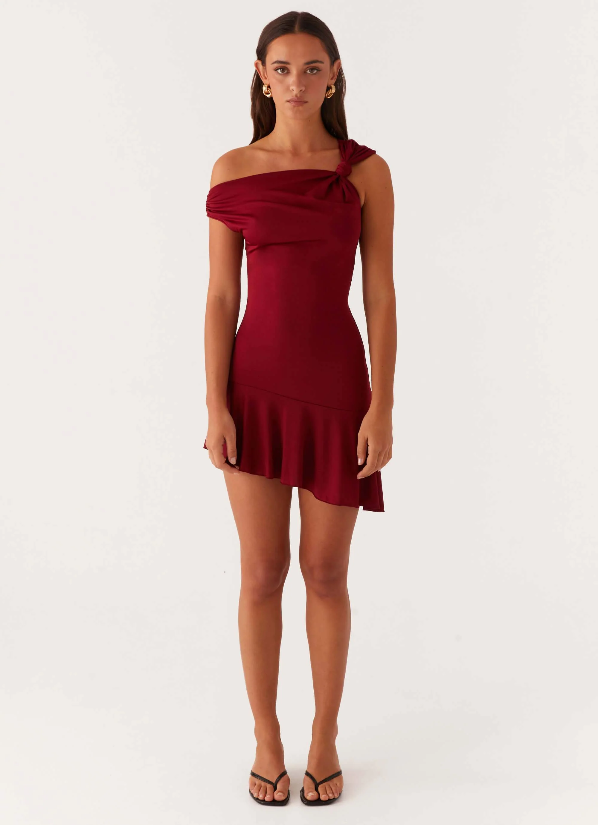 Amaya Twist Mini Dress - Maroon - Image 2