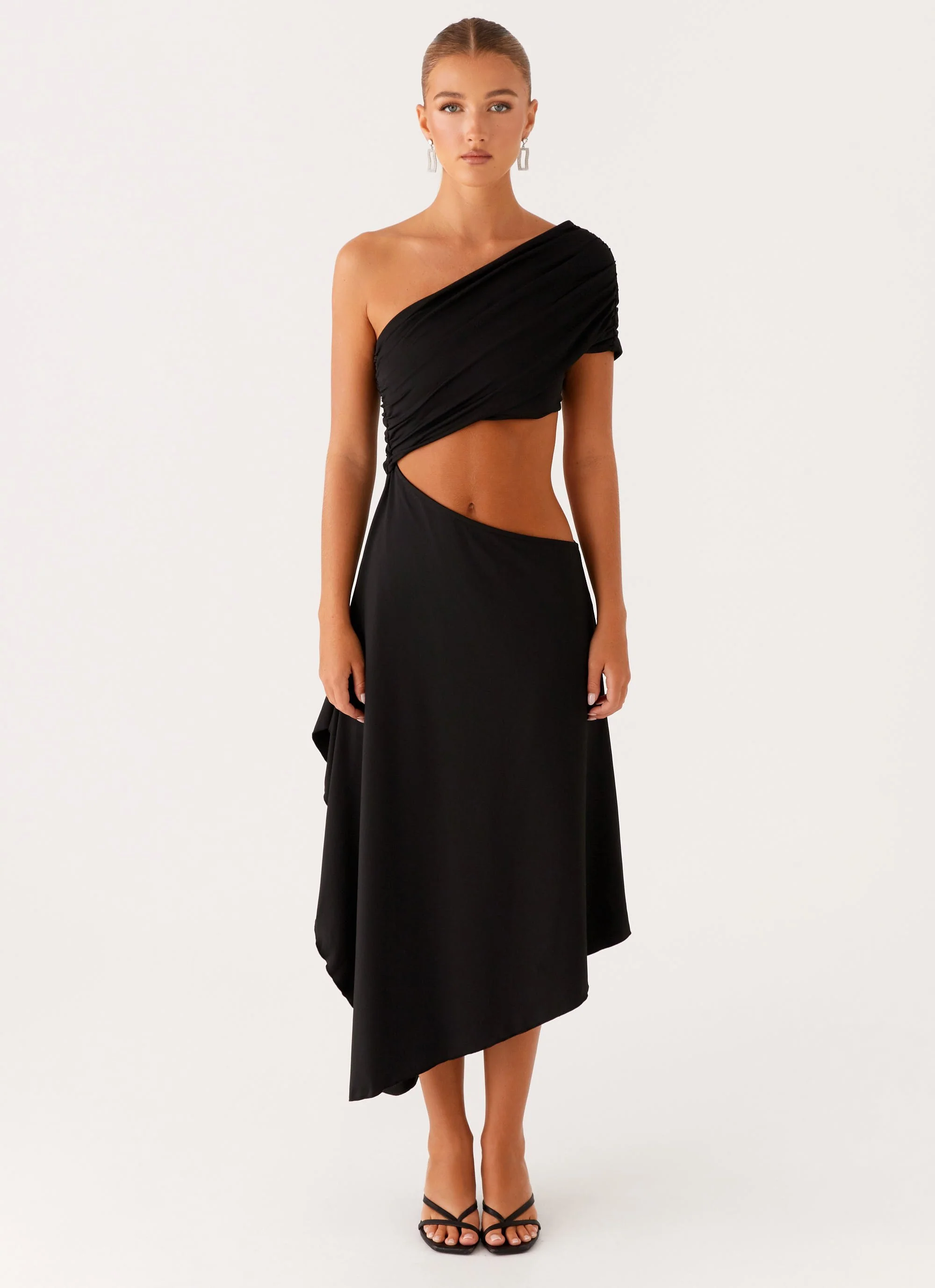 Angelina Asym Midi Dress - Black - Image 3