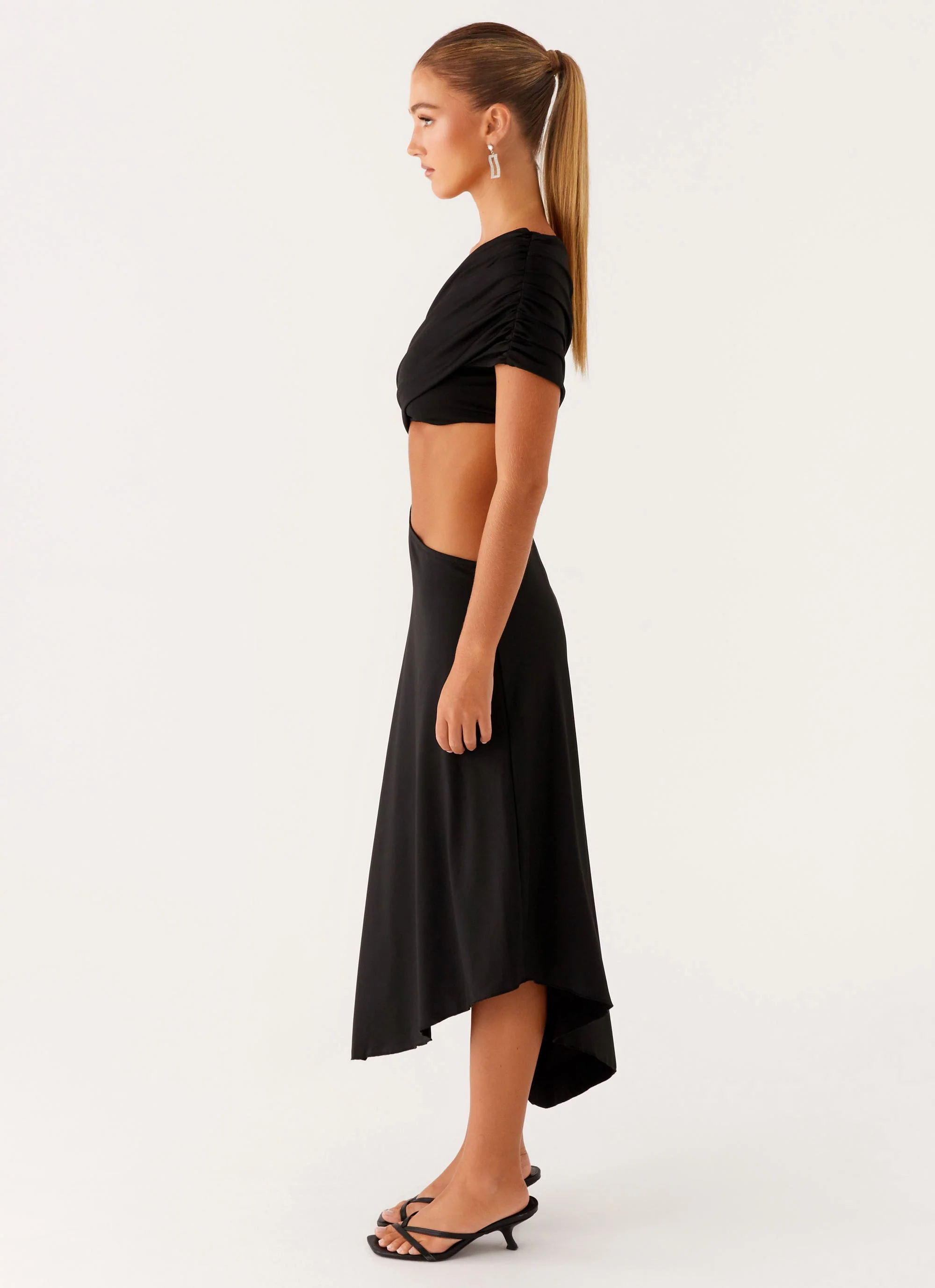Angelina Asym Midi Dress - Black - Image 4