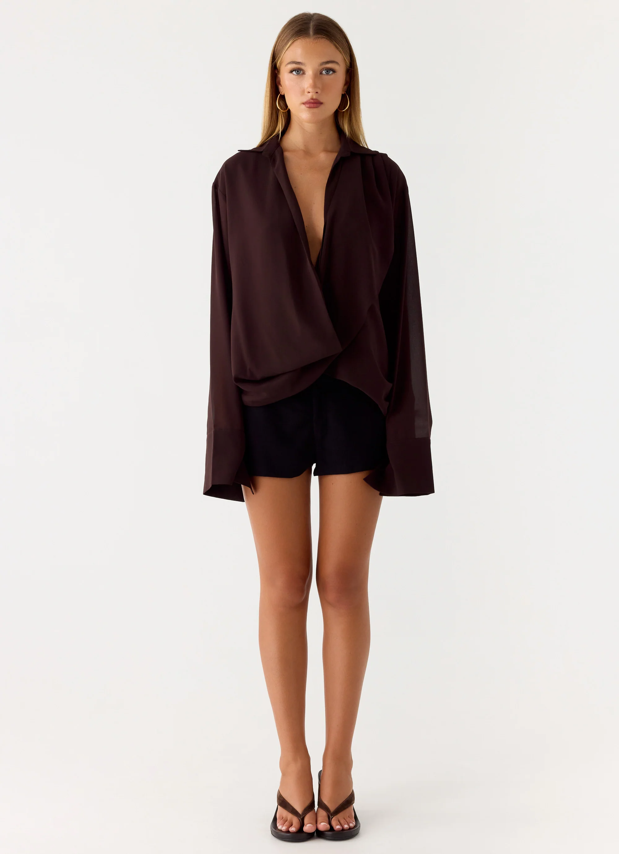 Annah Wrap Shirt - Chocolate - Image 2