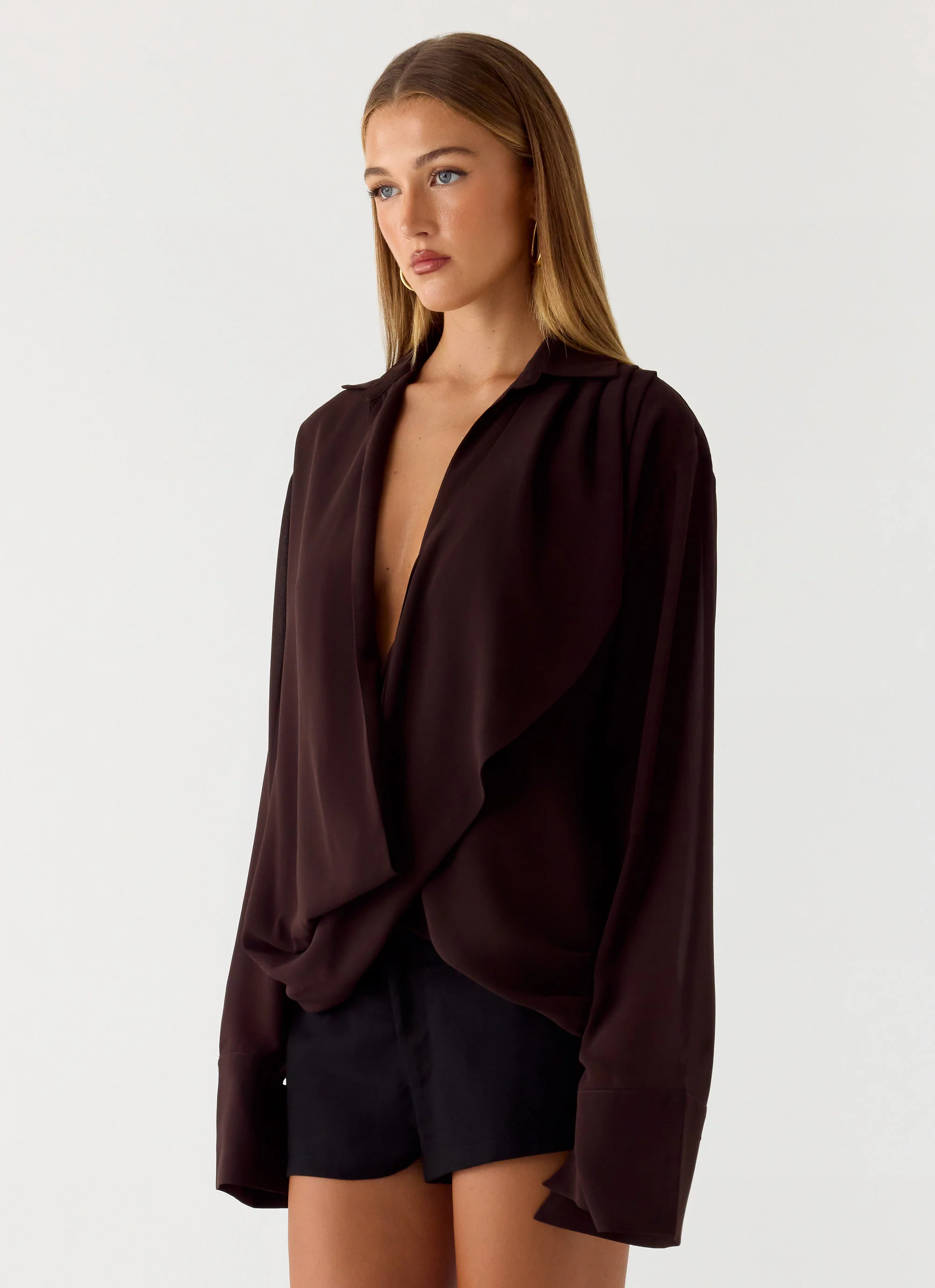 Annah Wrap Shirt - Chocolate - Image 3