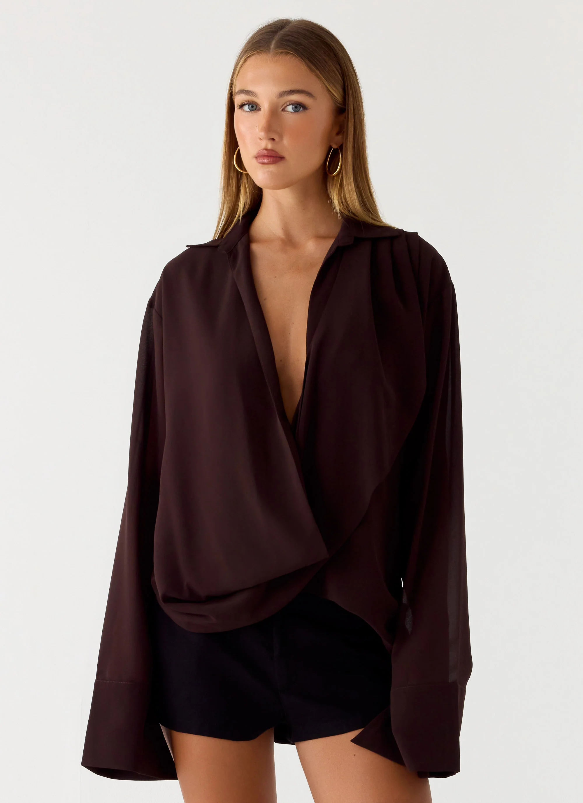 Annah Wrap Shirt - Chocolate - Image 6