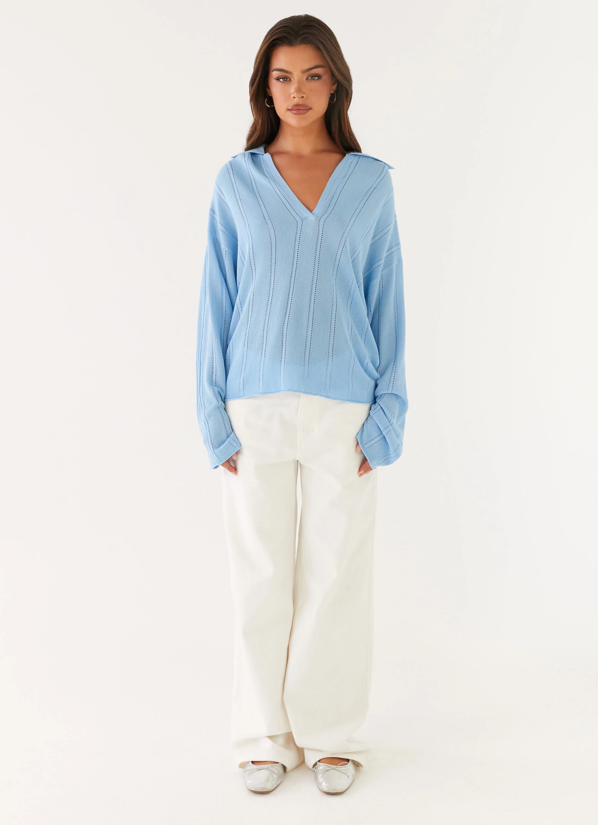 Annie Knit Polo Top - Blue - Image 2