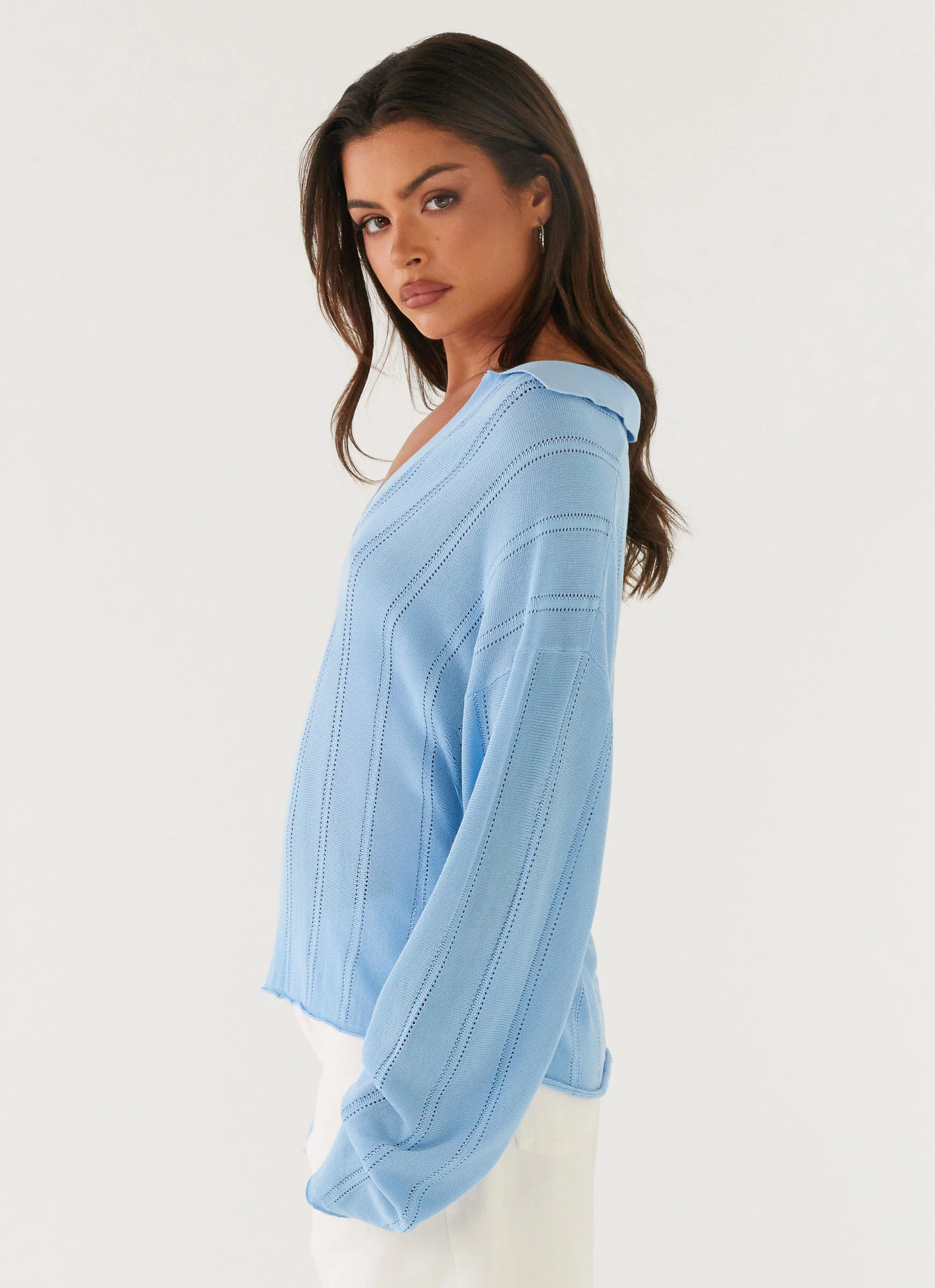 Annie Knit Polo Top - Blue - Image 3