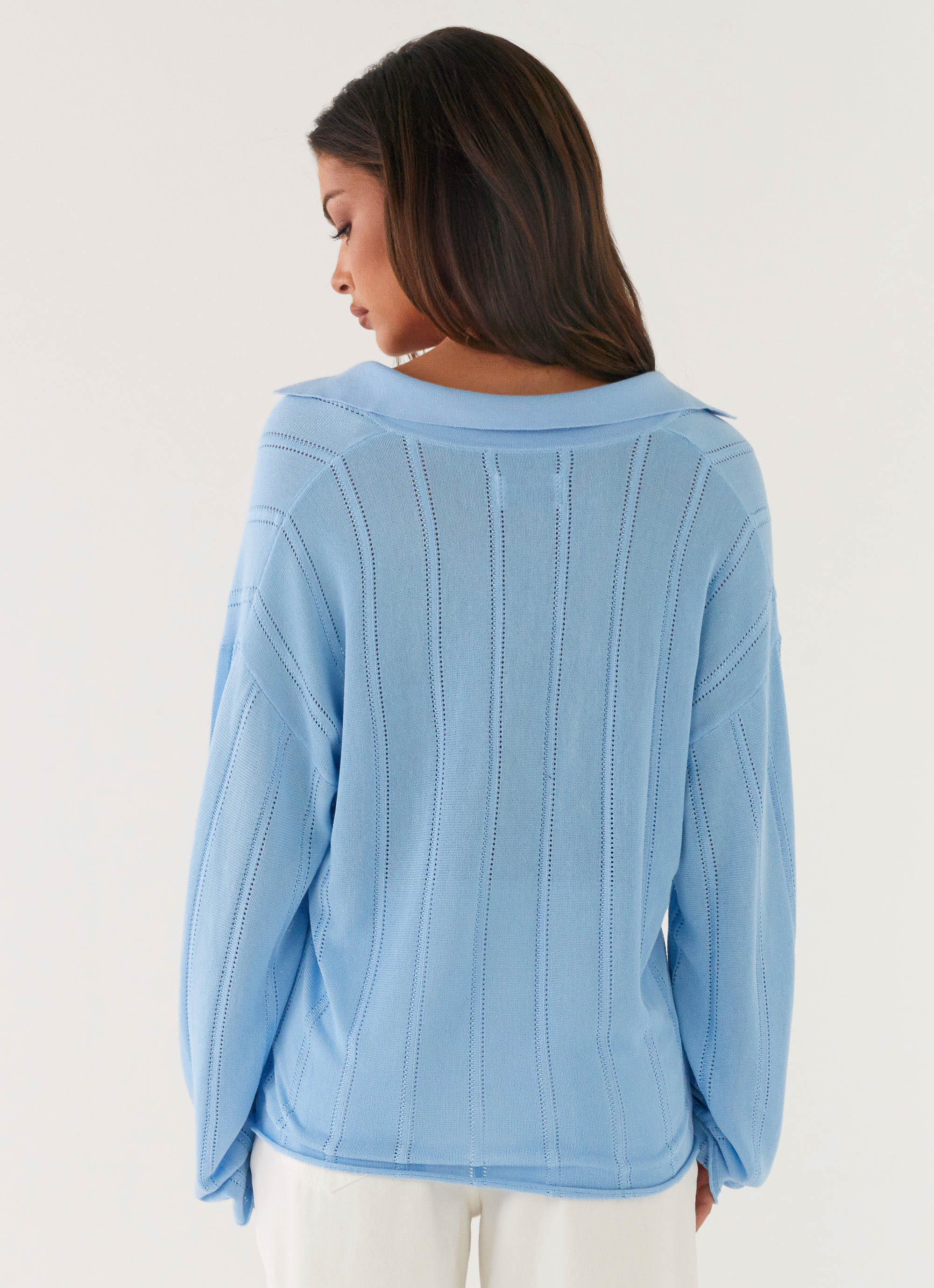 Annie Knit Polo Top - Blue - Image 4