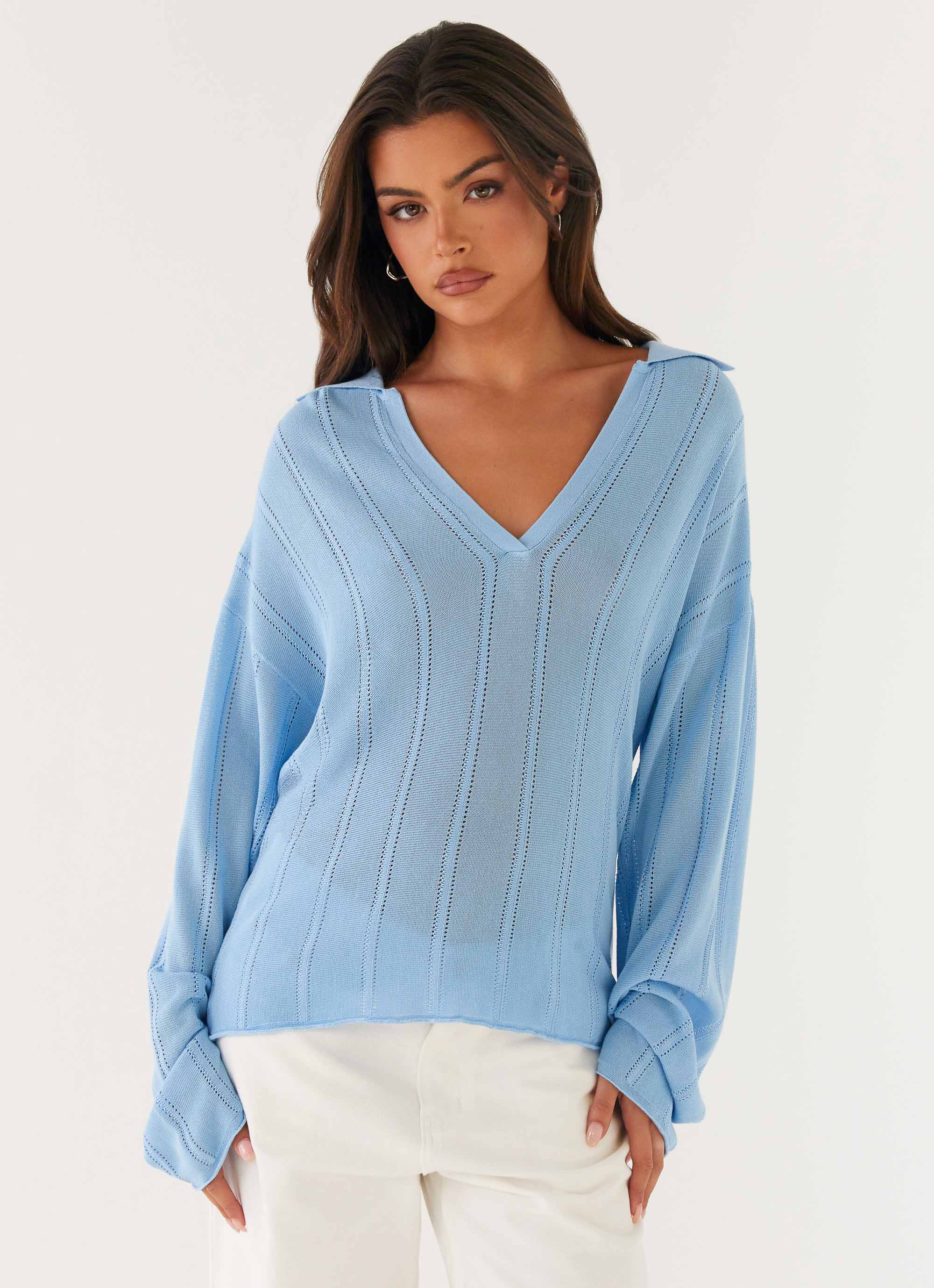 Annie Knit Polo Top - Blue - Image 5