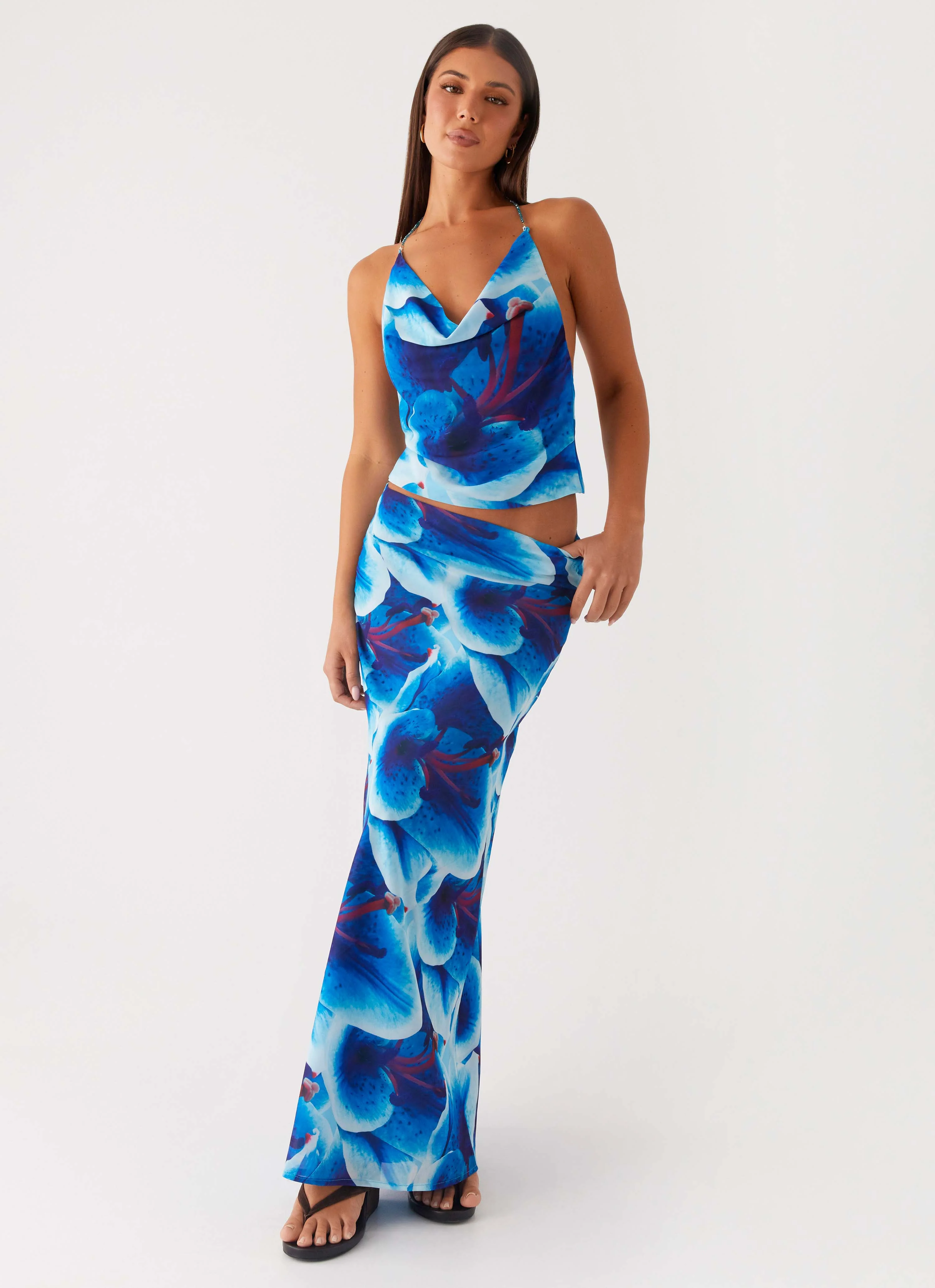 Another Life Chiffon Maxi Skirt - Turquoise Floral - Image 5
