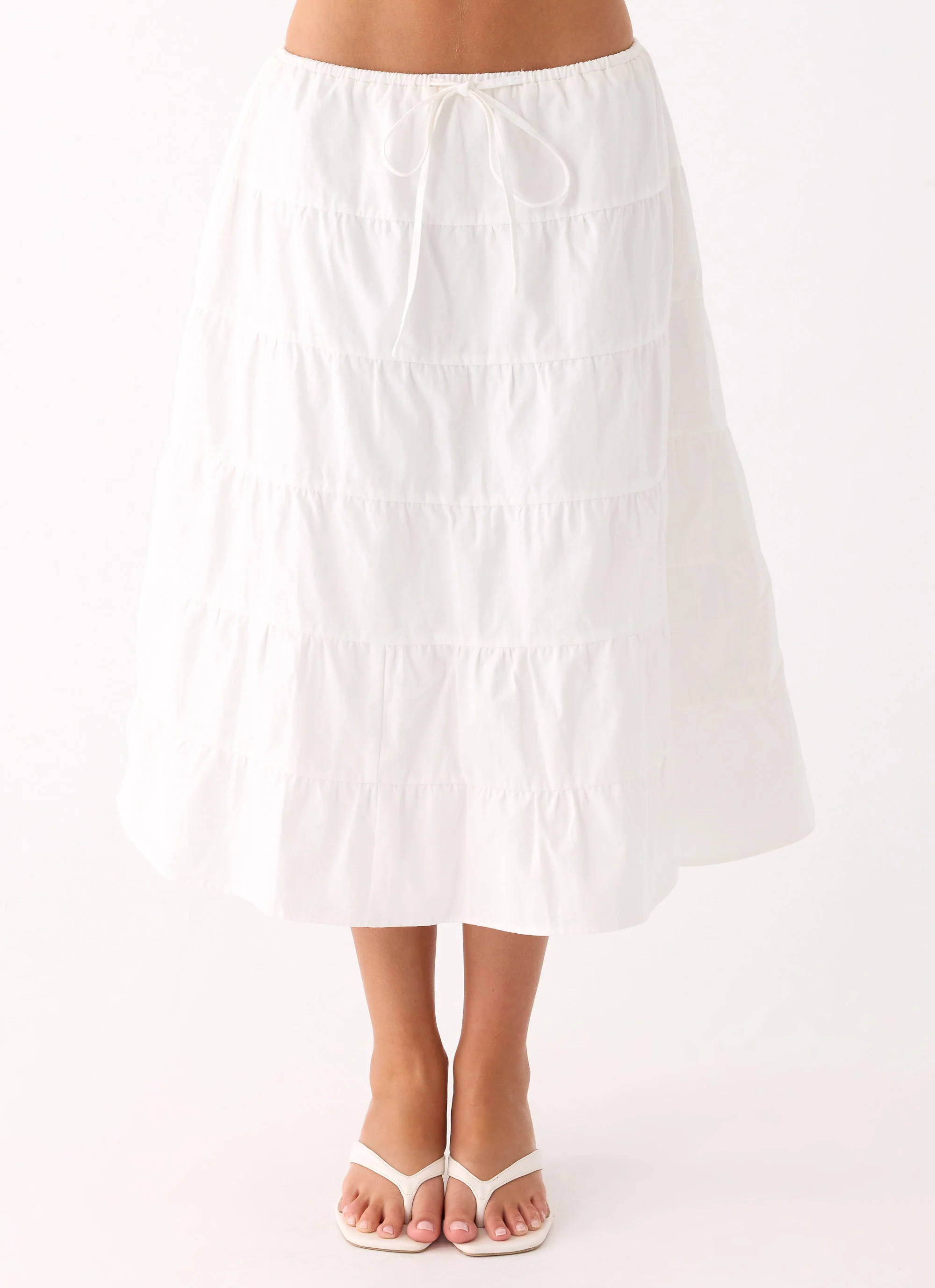 Aphira Tiered Midi Skirt - White