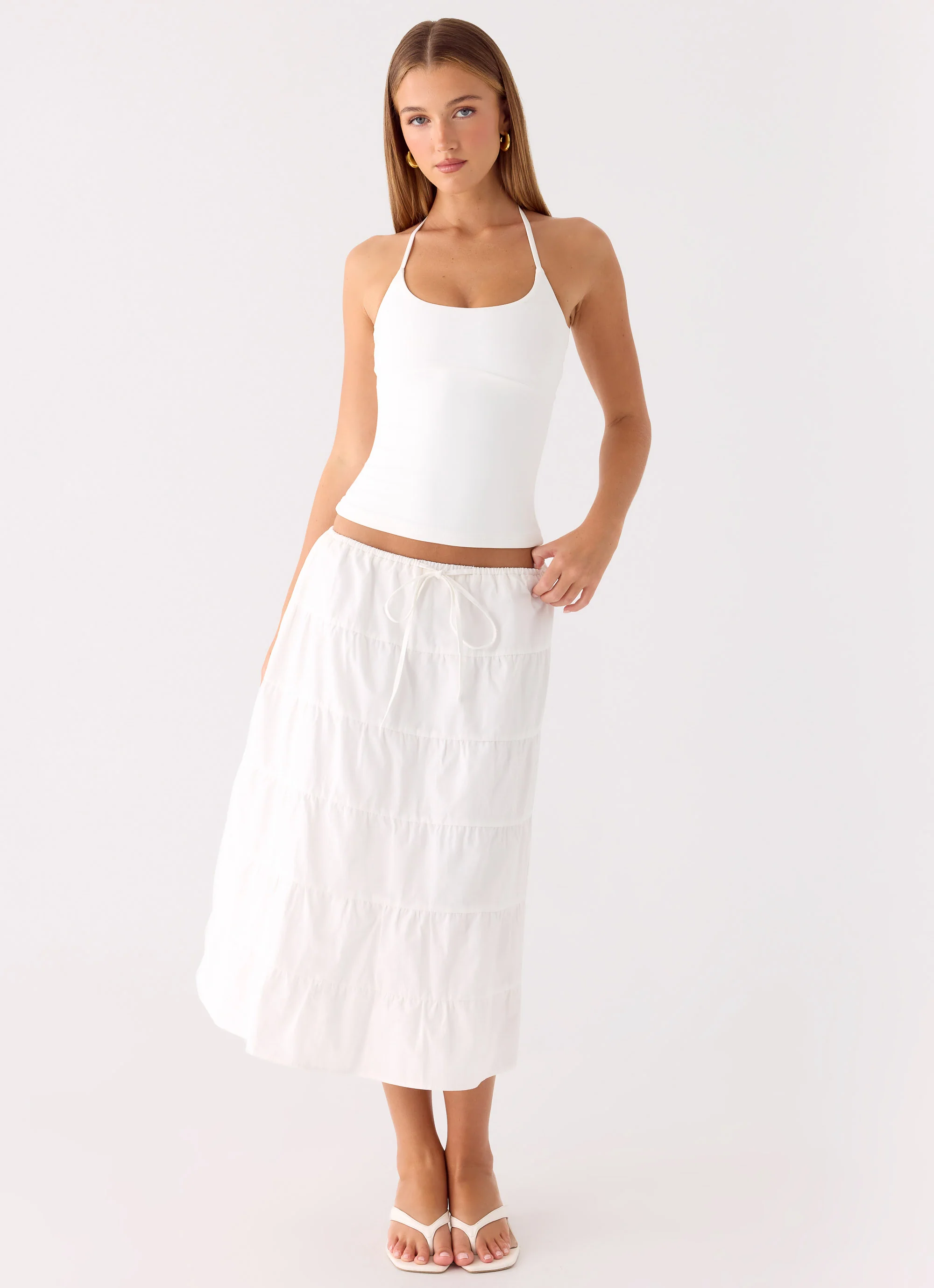 Aphira Tiered Midi Skirt - White - Image 5