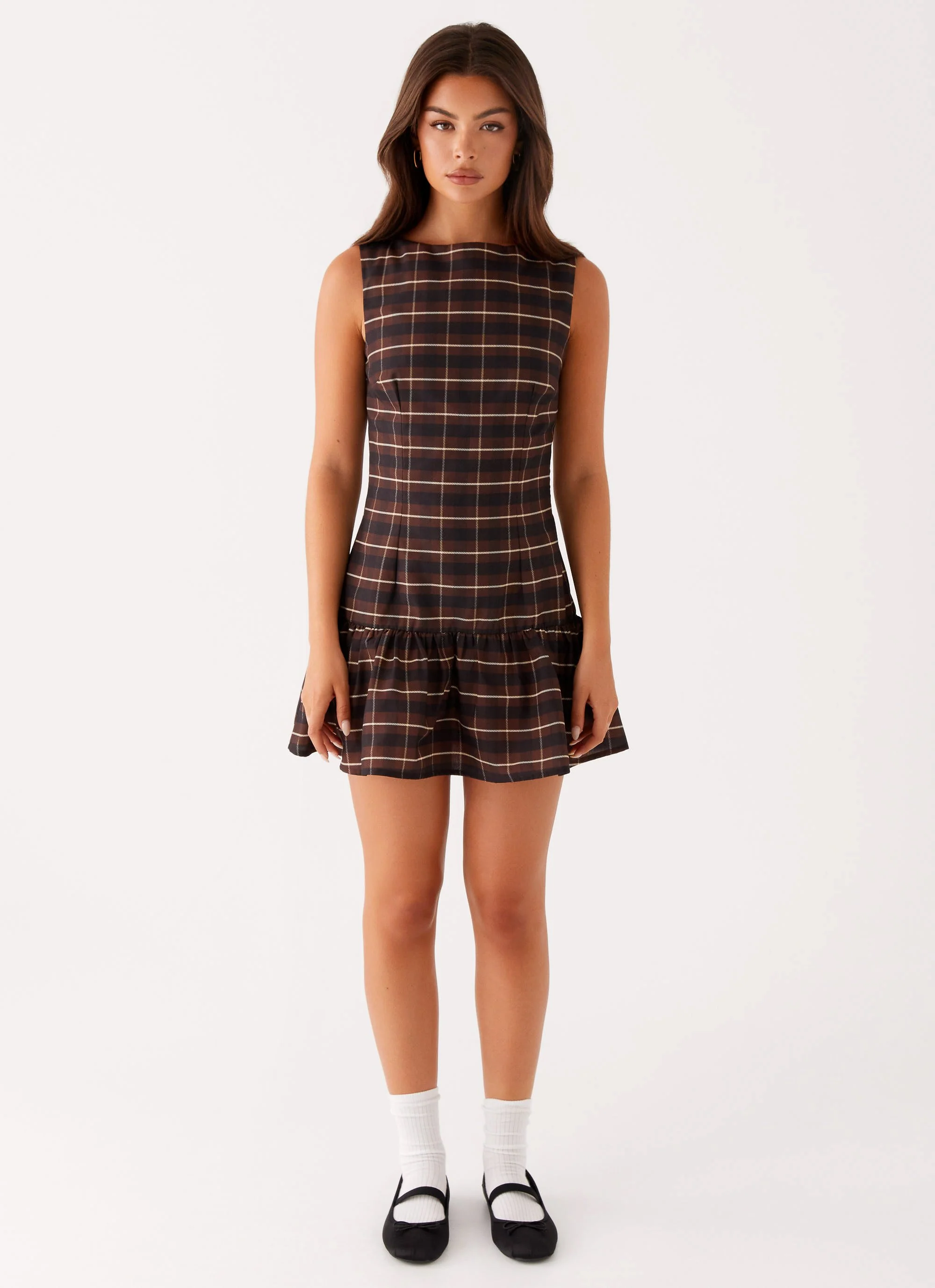 Arizona Mini Dress - Brown Black Check - Image 2