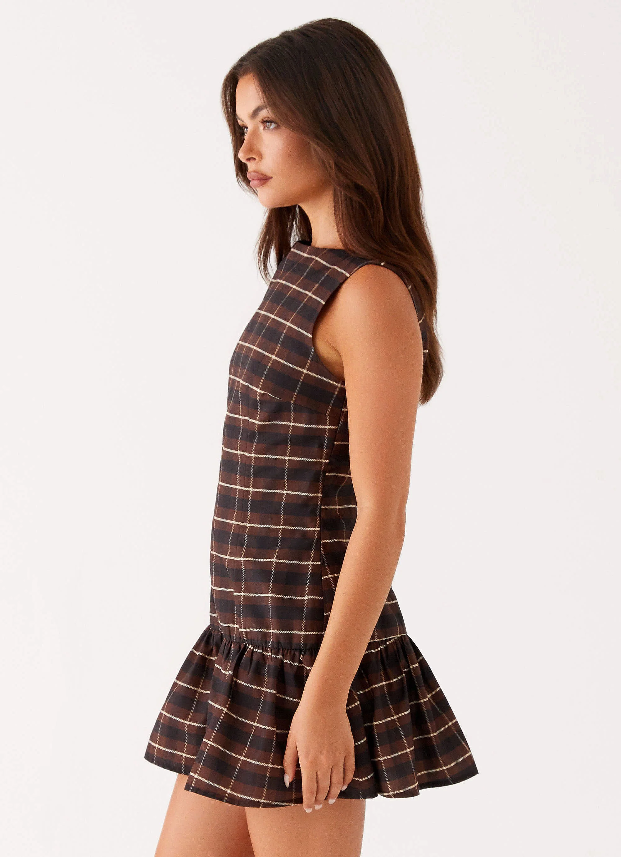 Arizona Mini Dress - Brown Black Check - Image 3