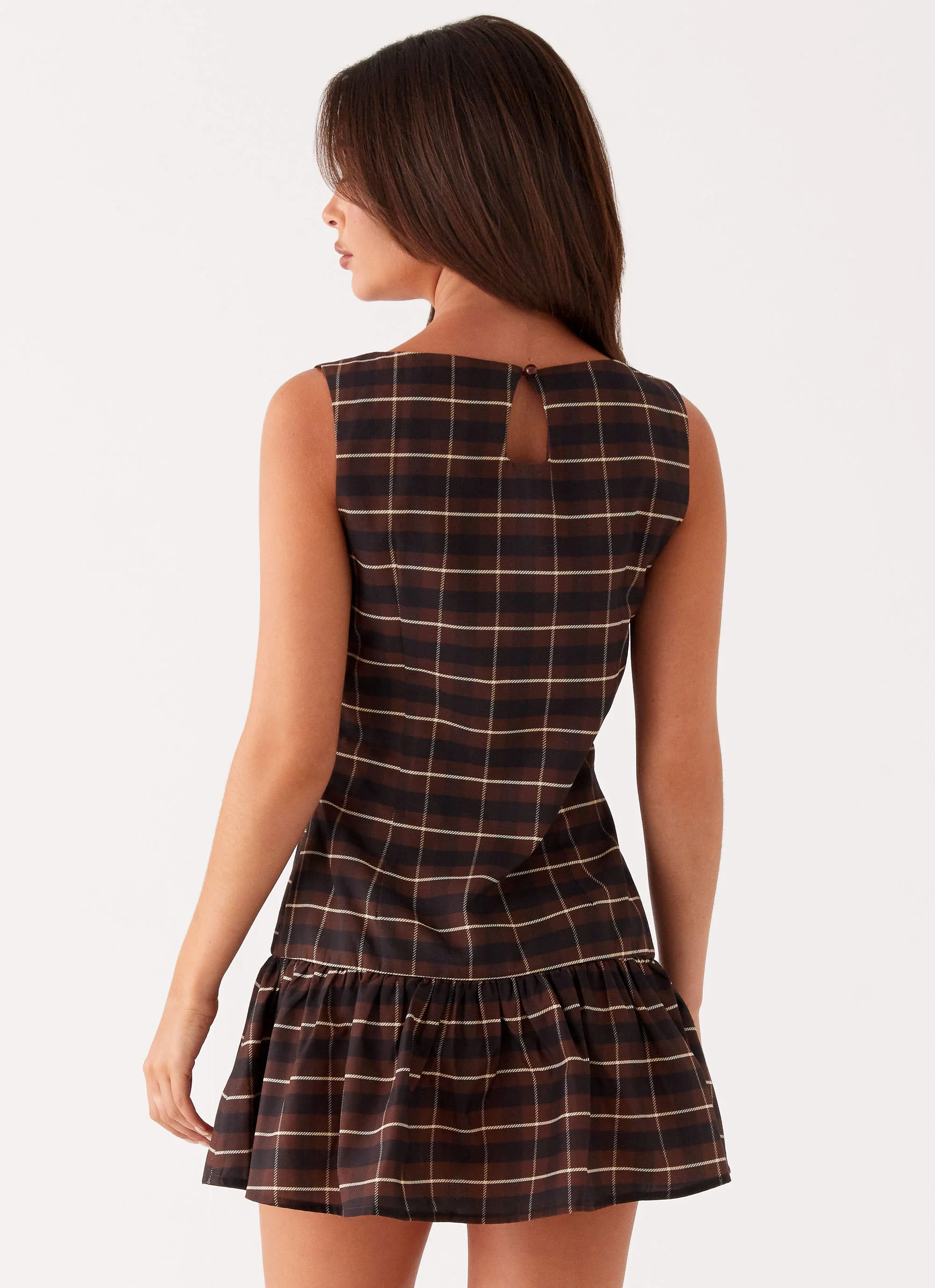 Arizona Mini Dress - Brown Black Check - Image 4