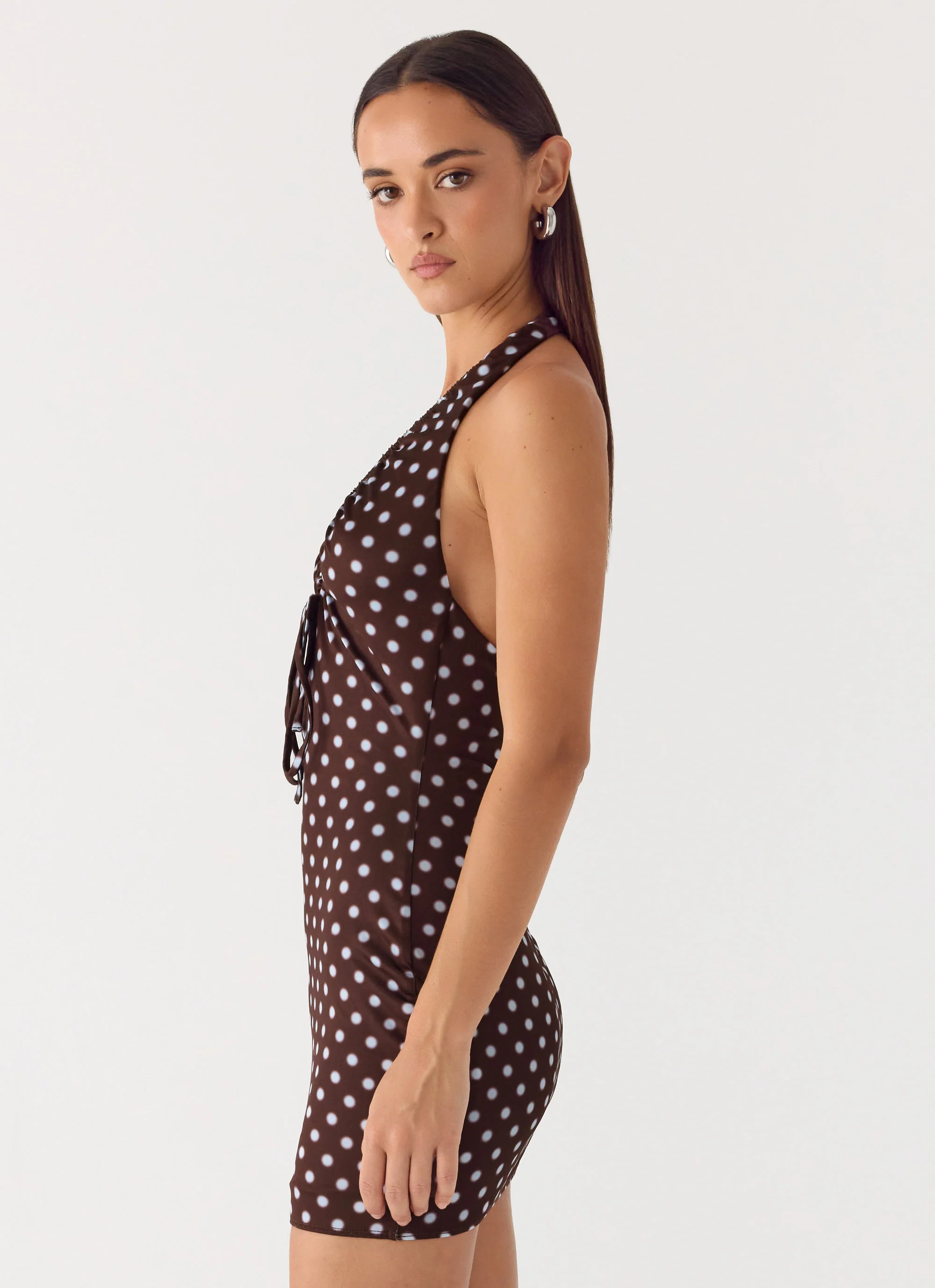 Ask You Twice Mini Dress - Chocolate Blue Dot - Image 3