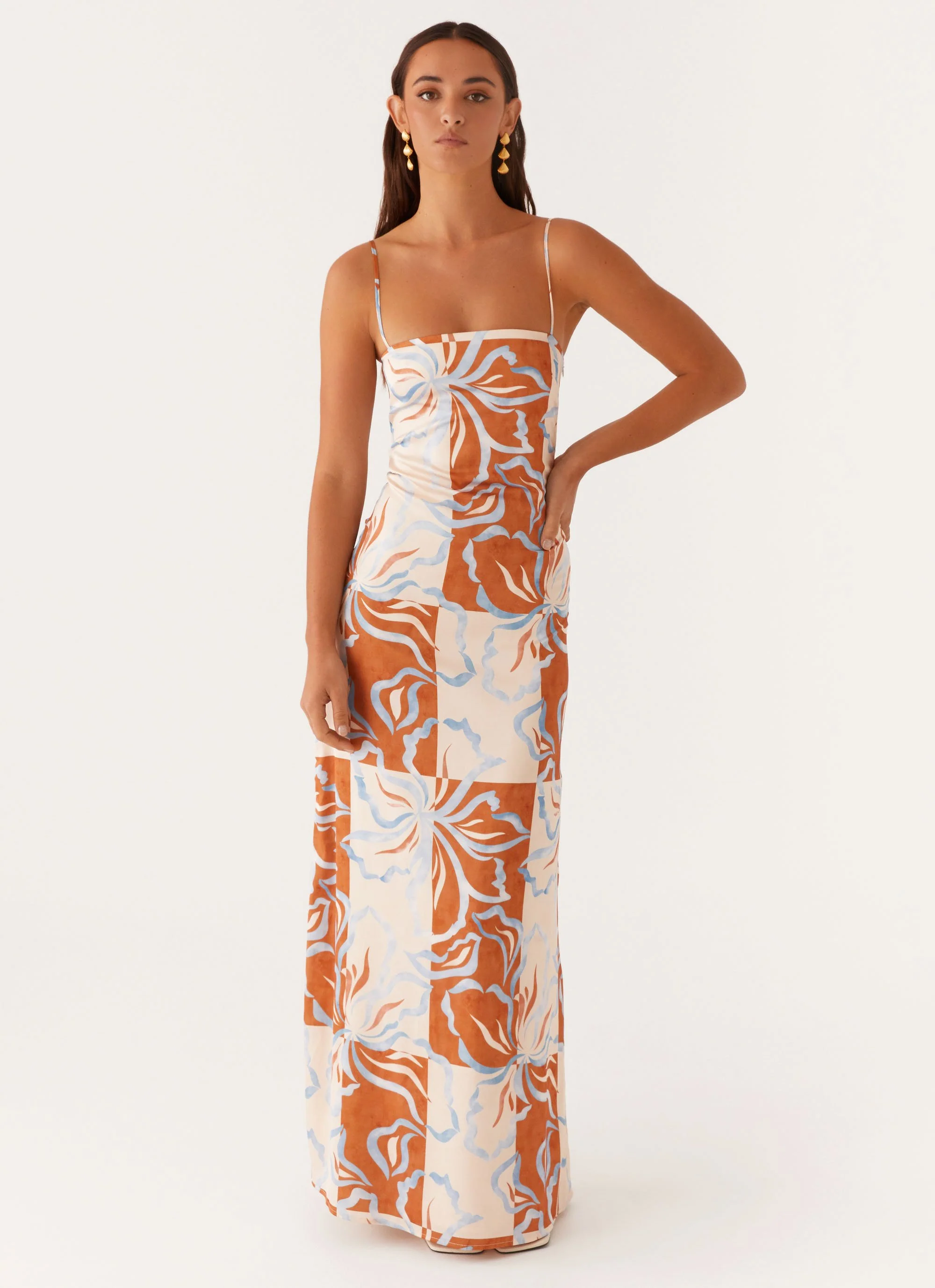 Aster Bloom Maxi Dress - Orange Blue Floral - Image 6