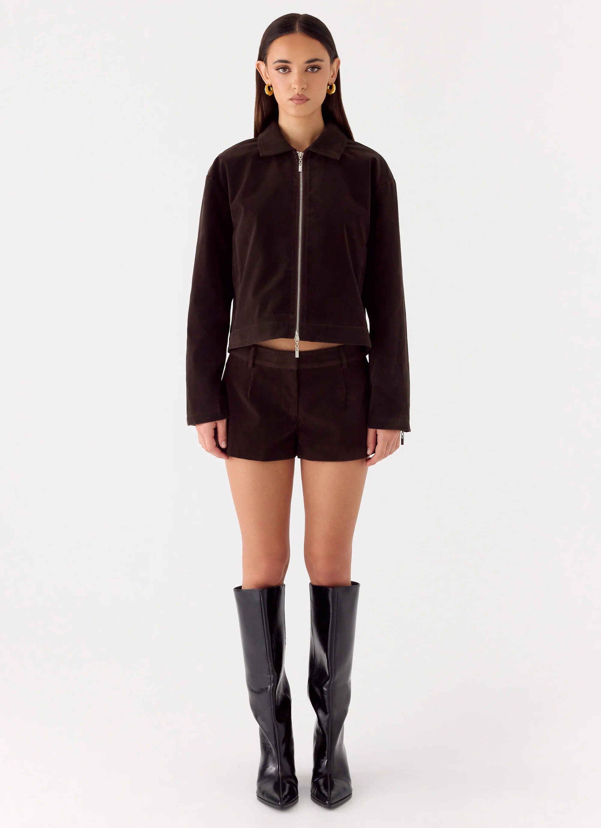 Austina Faux Suede Boxy Jacket - Chocolate - Image 6