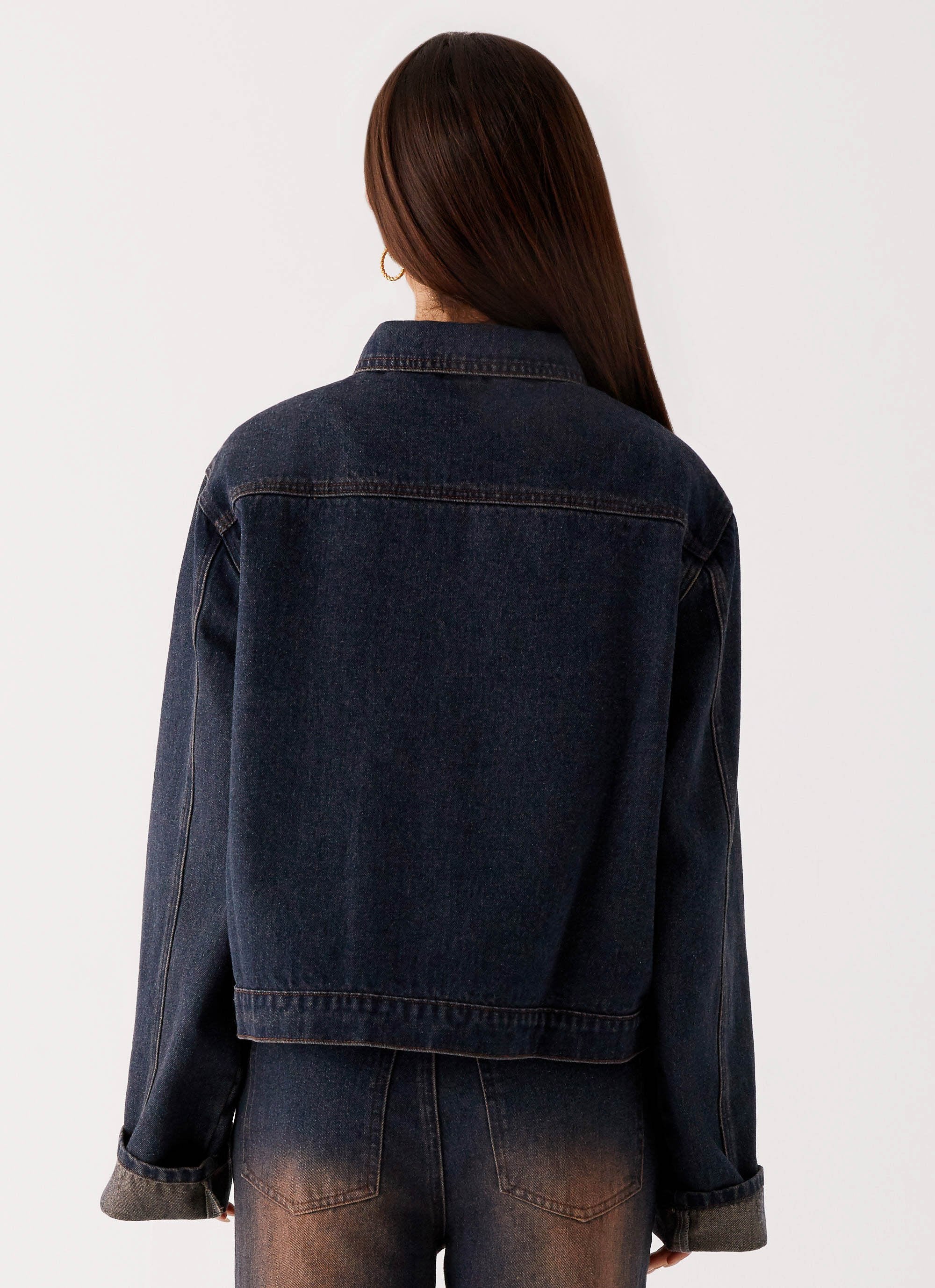 Back Again Oversized Denim Jacket - Brown Blue Acid Wash - Image 4