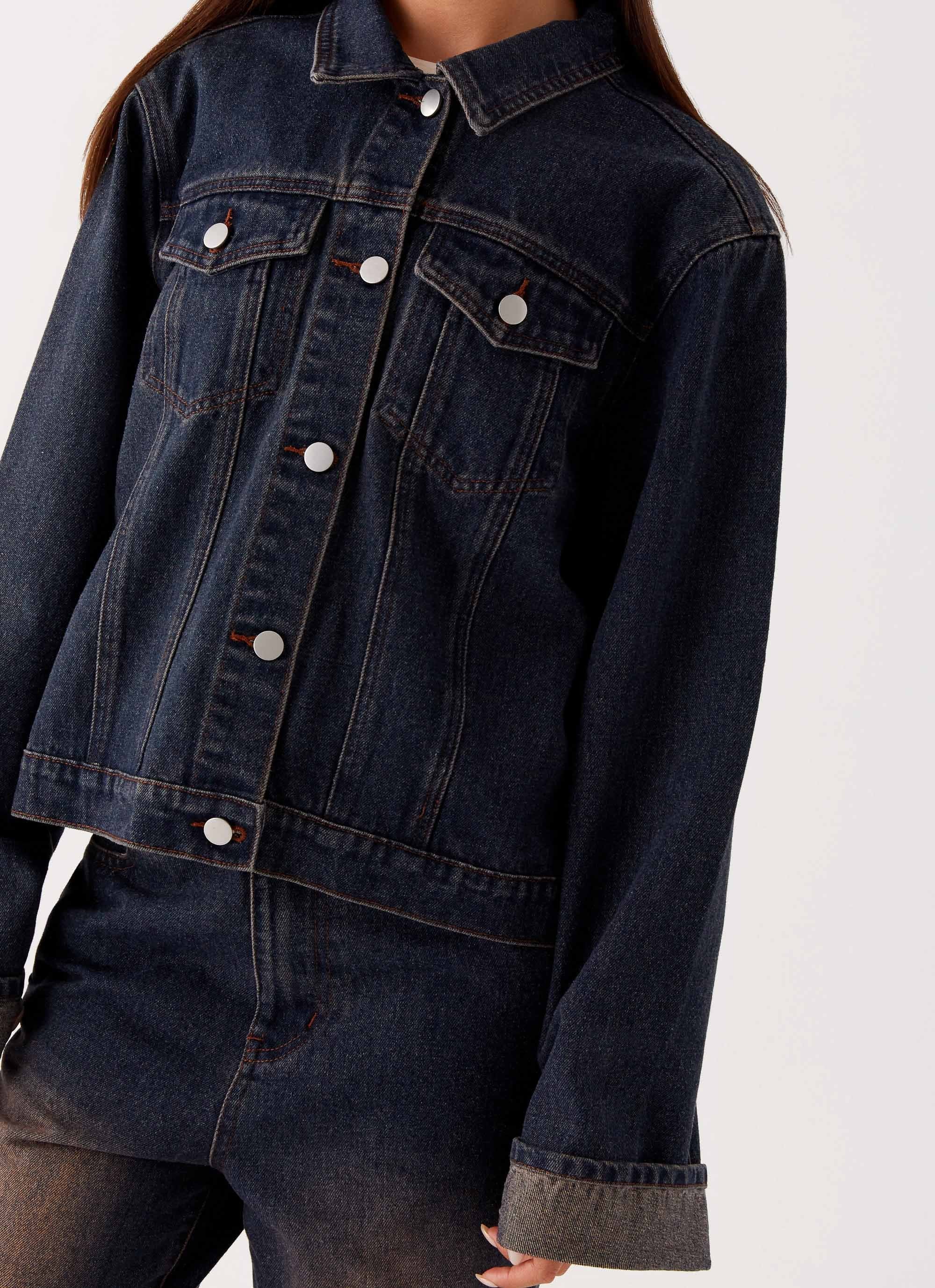 Back Again Oversized Denim Jacket - Brown Blue Acid Wash - Image 5