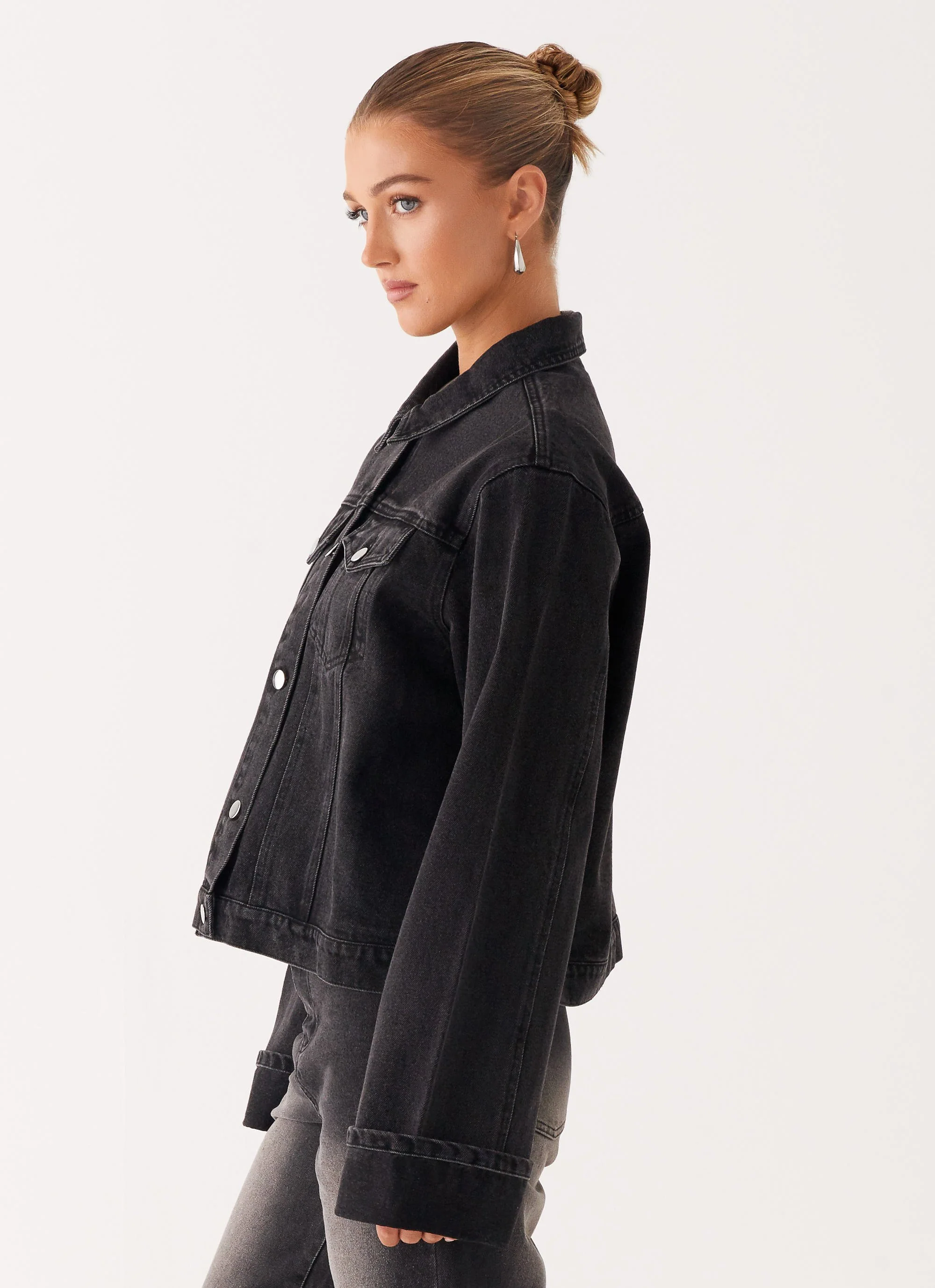 Back Again Oversized Denim Jacket - Charcoal Wash - Image 3