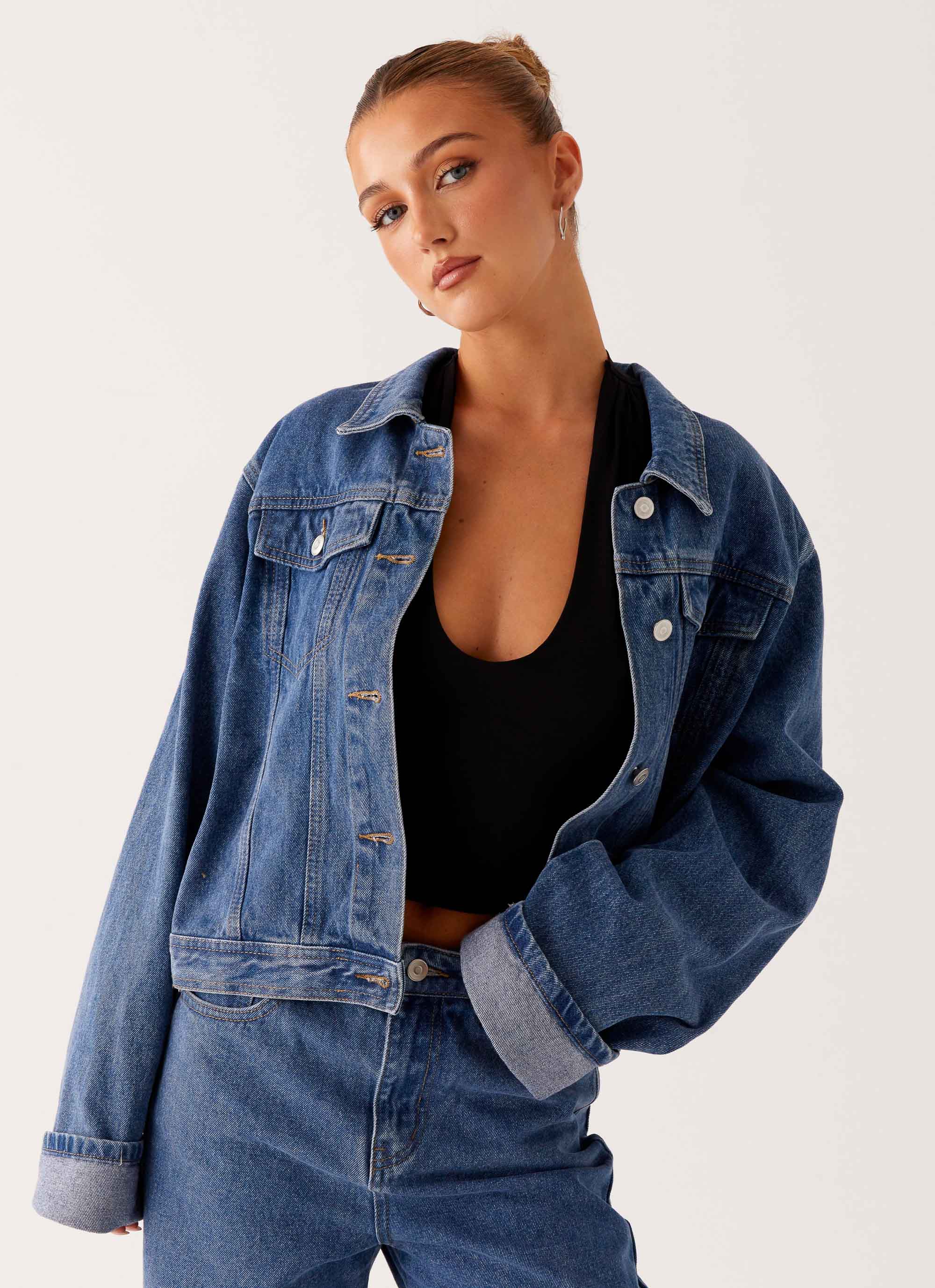 Back Again Oversized Denim Jacket - True Blue - Image 5
