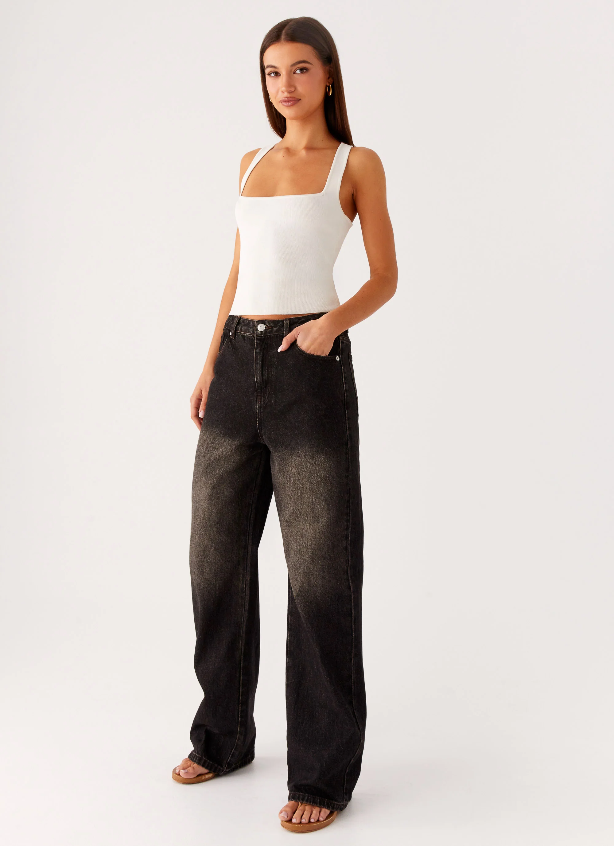 Back Again Straight Leg Denim Jeans - Acid Charcoal - Image 5