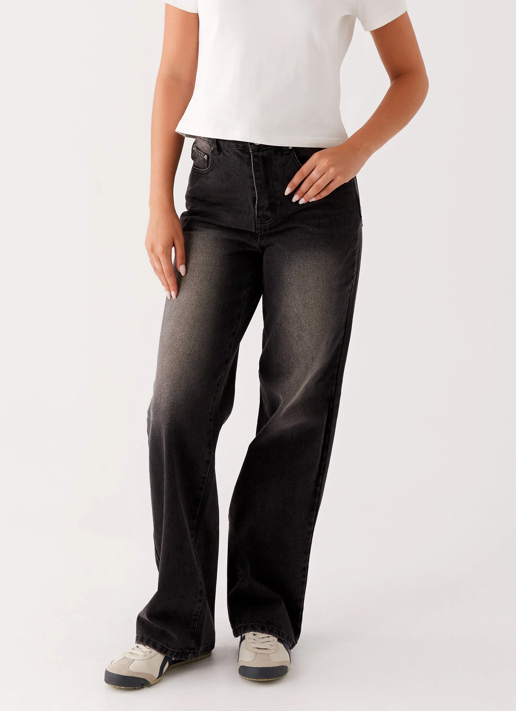 Back Again Straight Leg Denim Jeans - Charcoal Wash - Image 2
