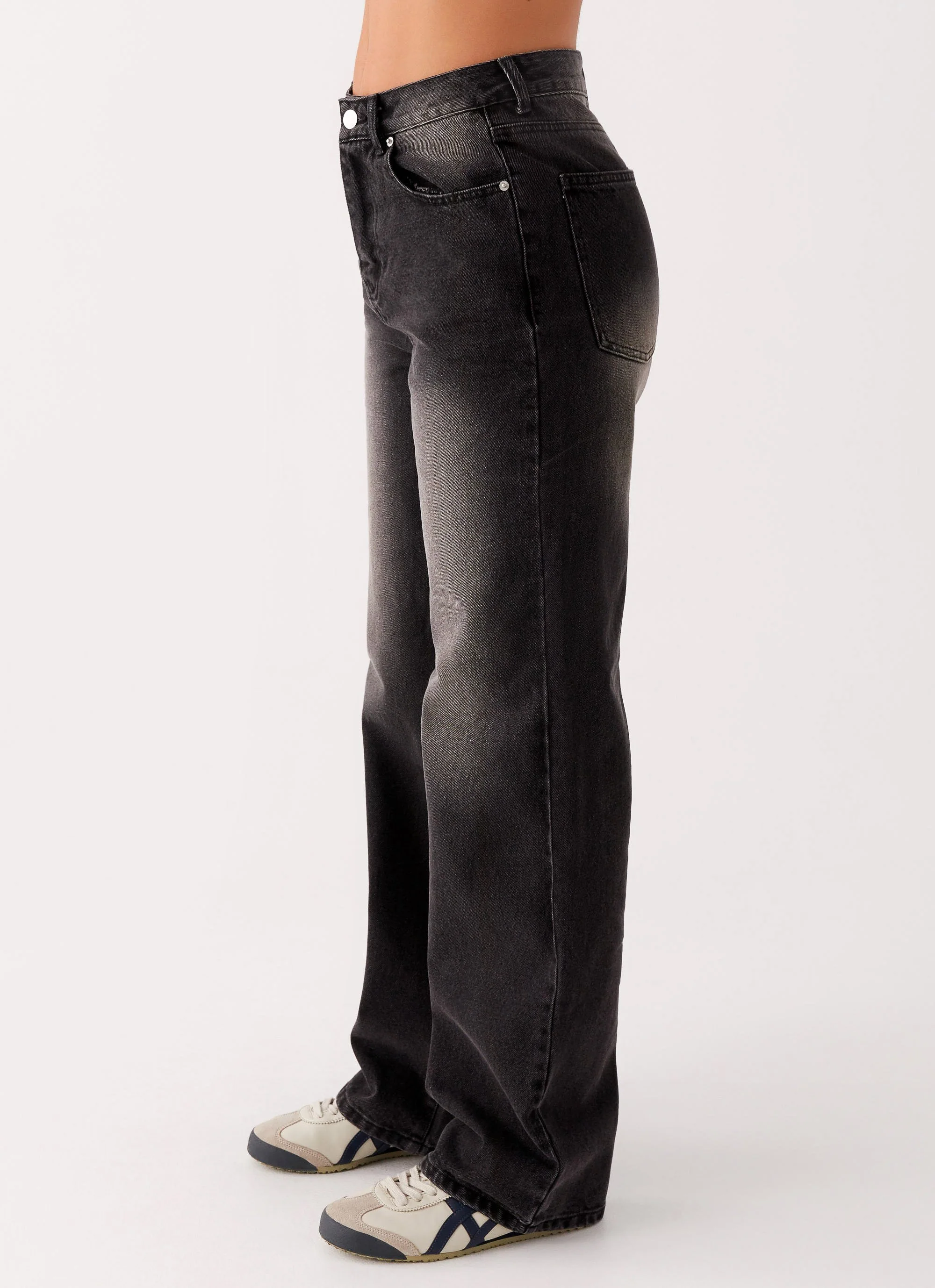 Back Again Straight Leg Denim Jeans - Charcoal Wash - Image 4
