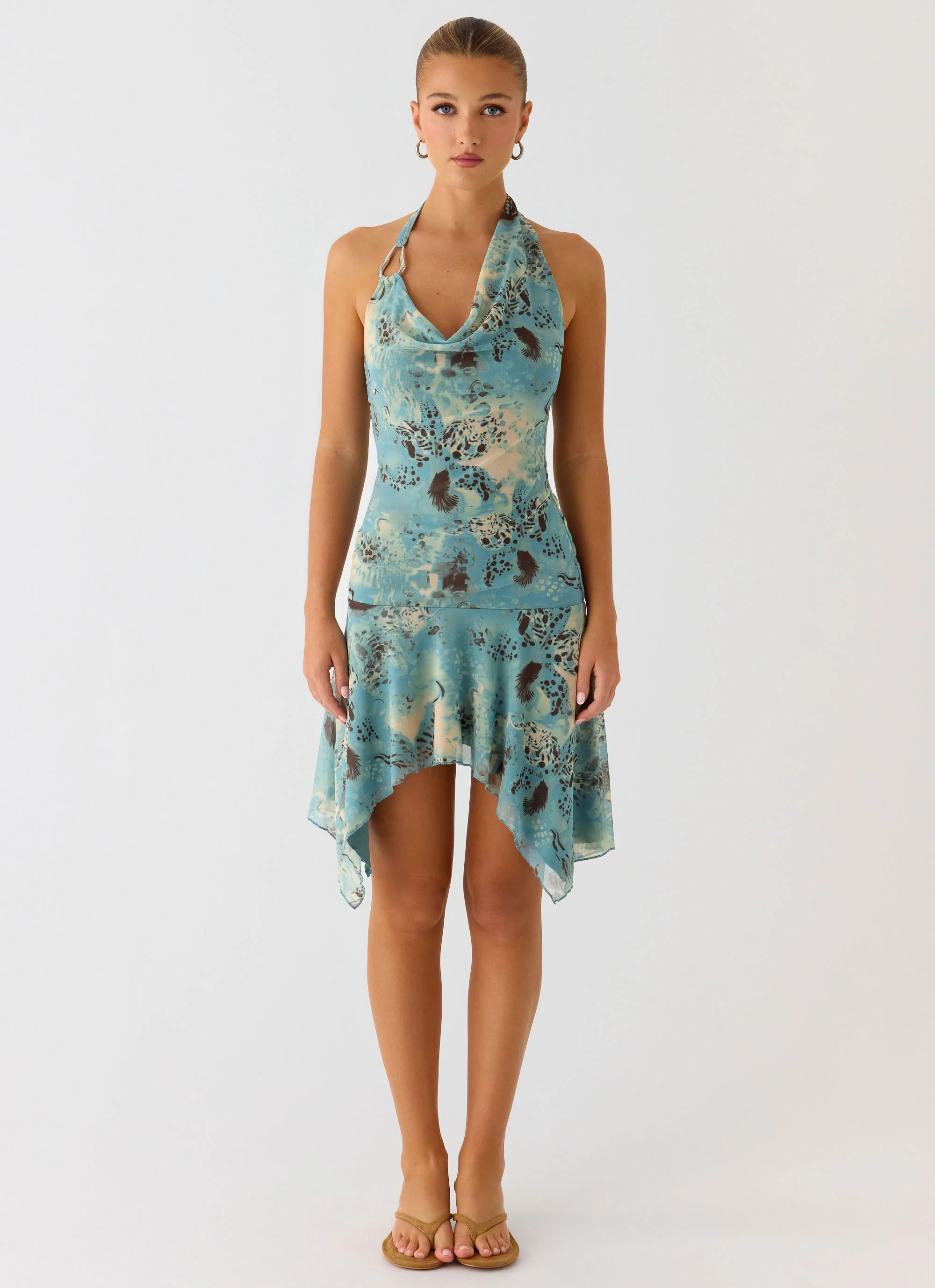 Bad Alive Halter Hanky Mini Dress - Aqua Blur - Image 4
