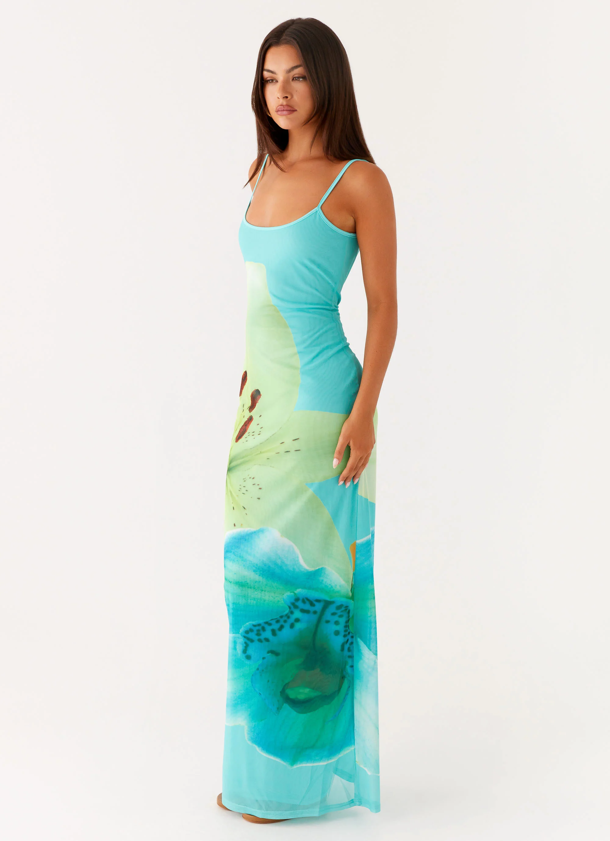 Bad News Mesh Maxi Dress - Turquoise Floral - Image 4