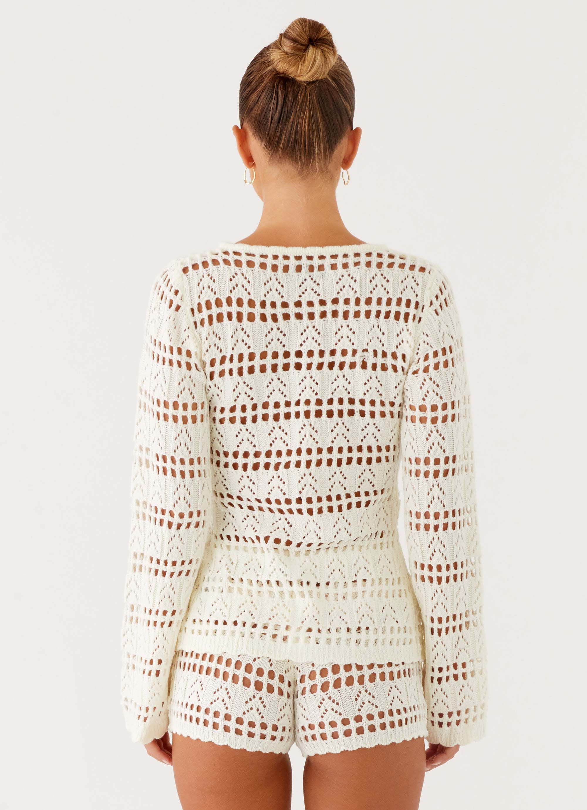 Baylock Crochet Long Sleeve Top - White - Image 3