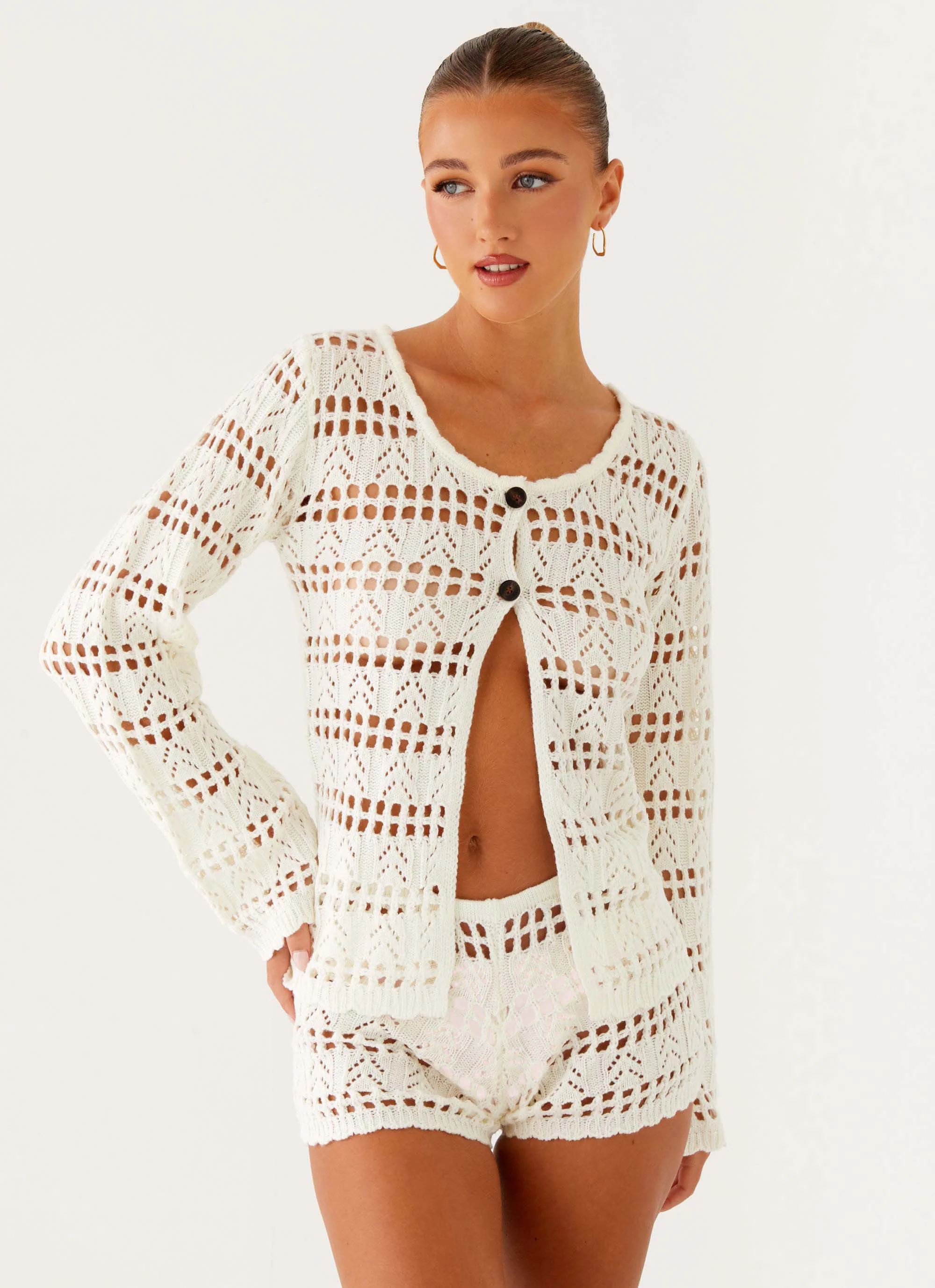 Baylock Crochet Long Sleeve Top - White - Image 6