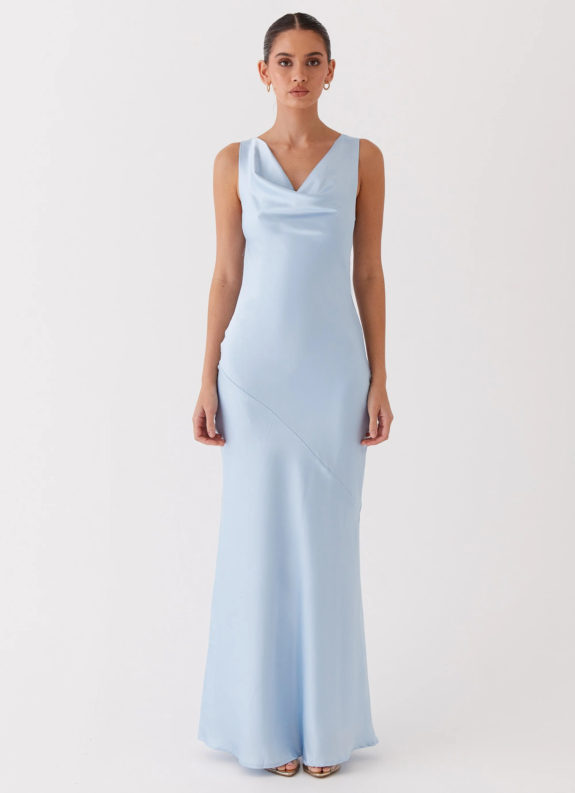Be Mine Satin Maxi Dress - Blue - Image 6