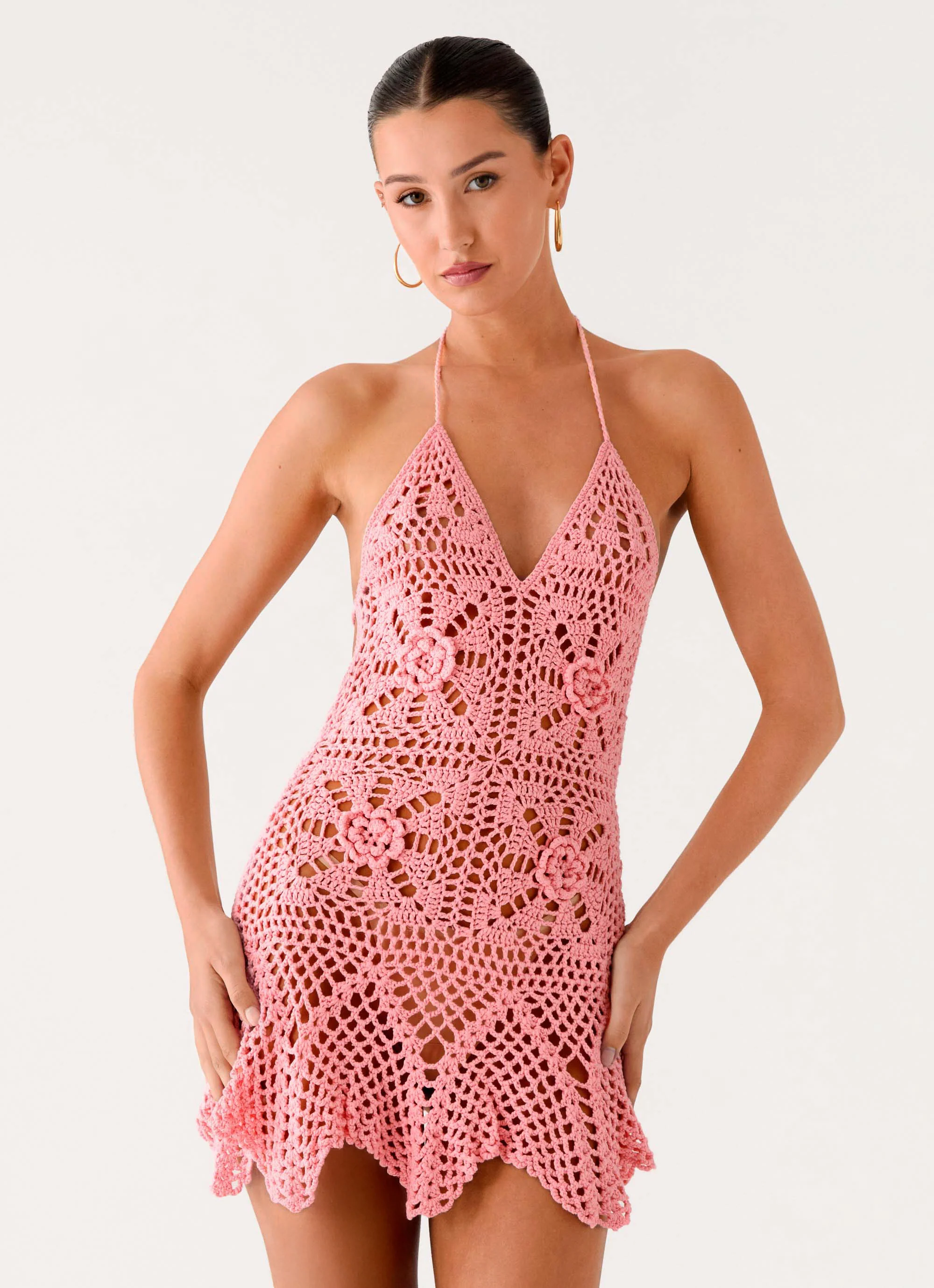 Beach Days Crochet Mini Dress - Pink - Image 5