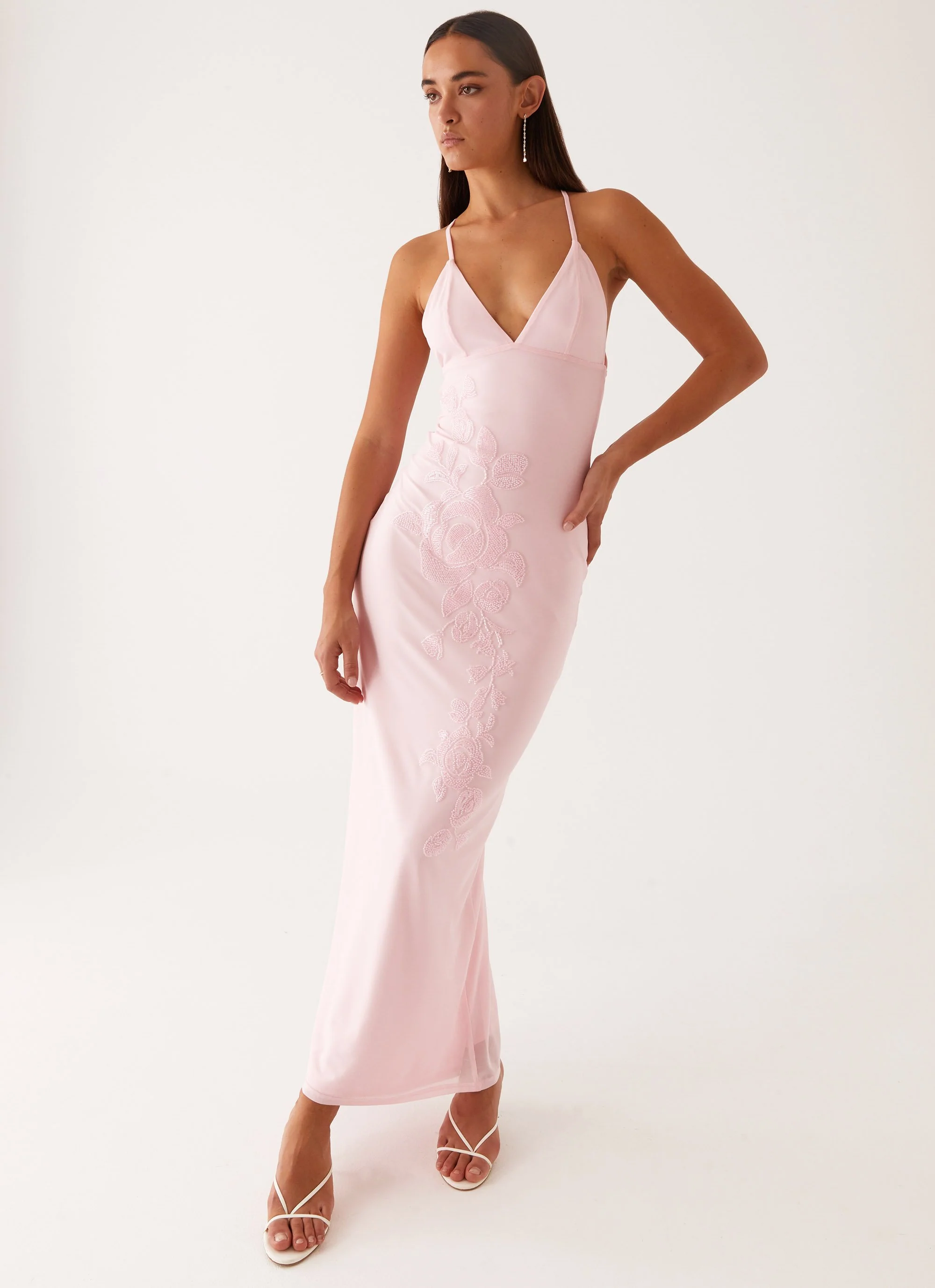 Beki Beaded Mesh Maxi Dress - Pink - Image 5