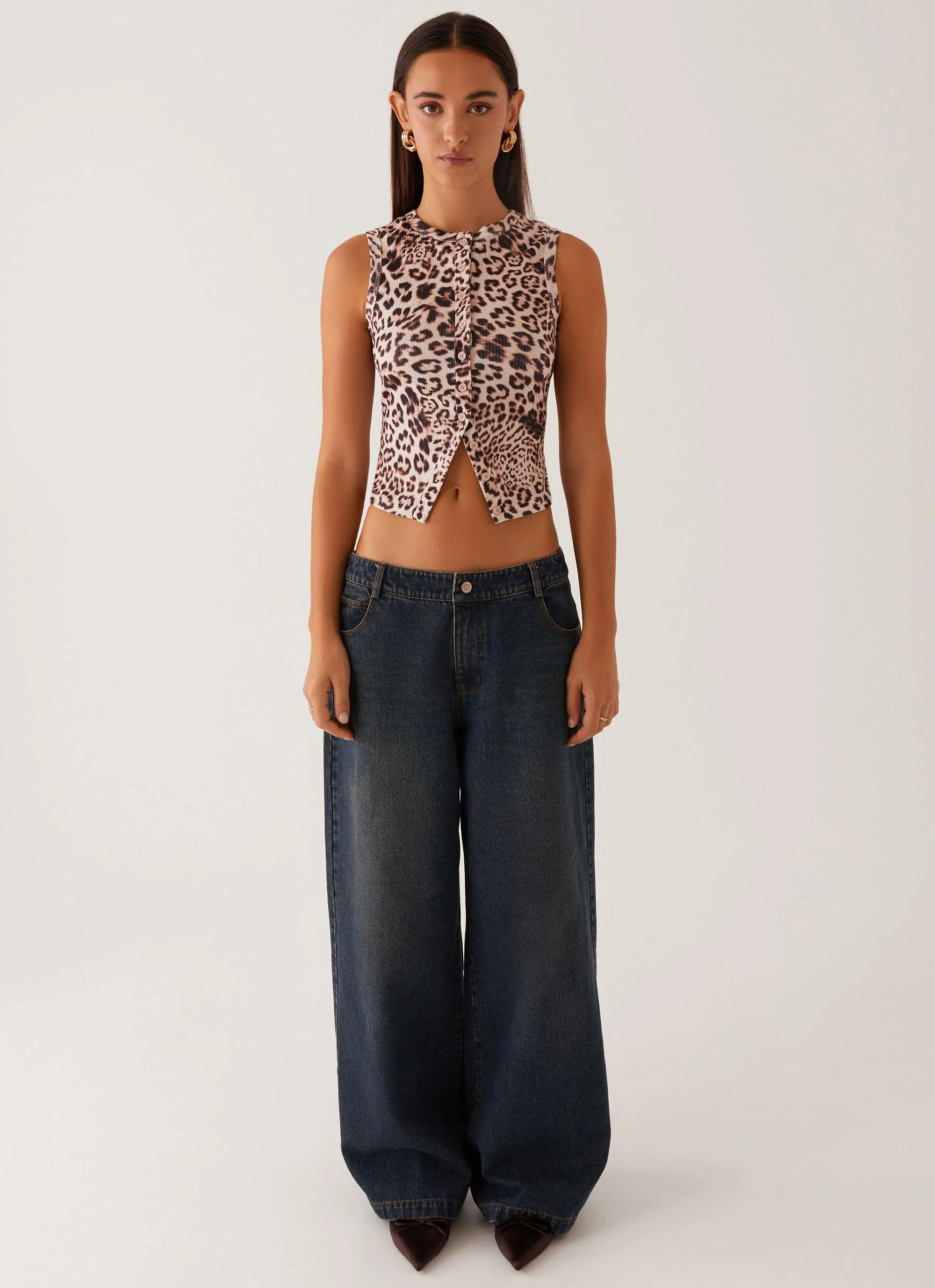 Blair Buttoned Tank Top - Leopard - Image 2