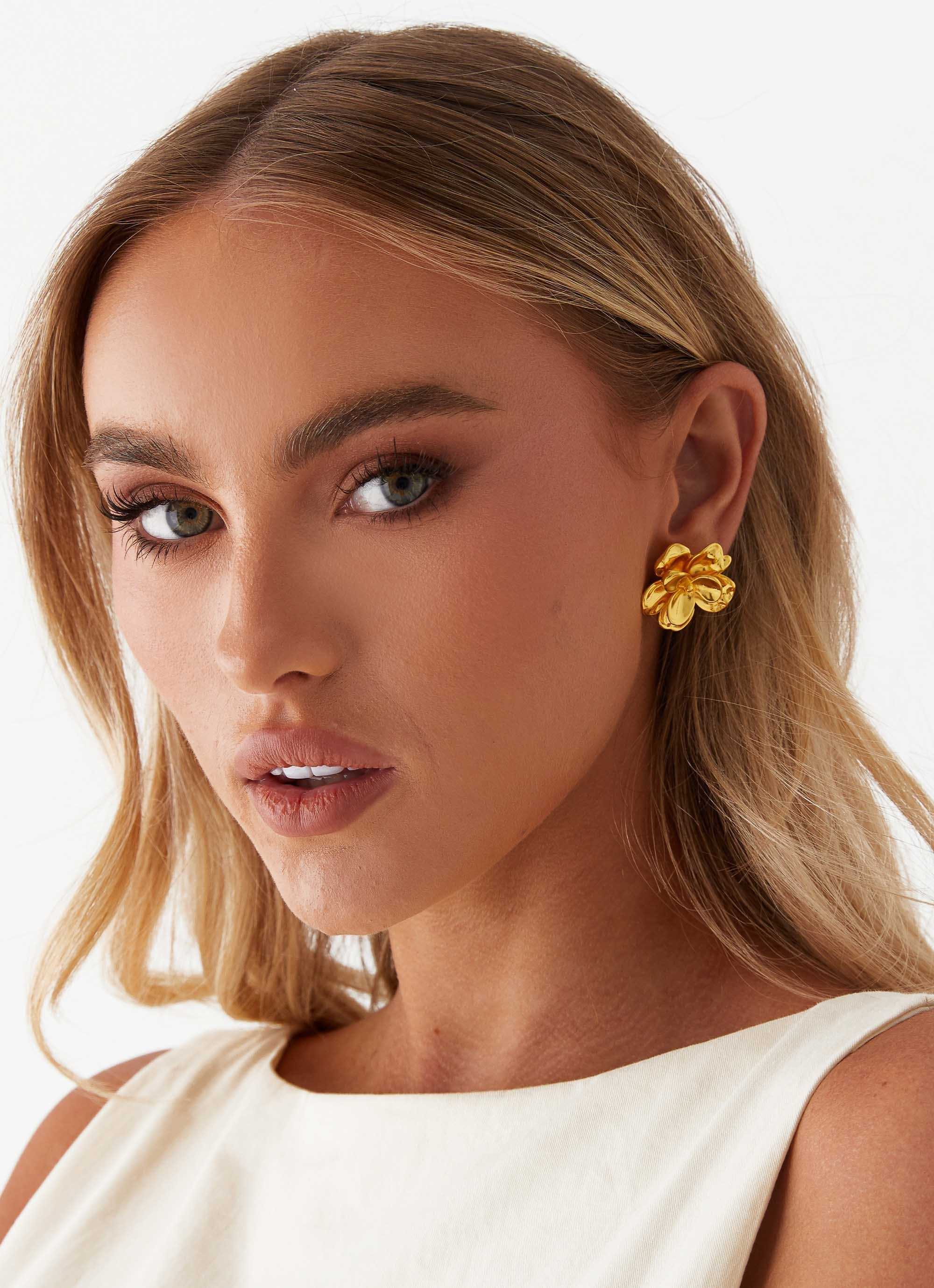 Bold Rosette Earrings - Gold - Image 4